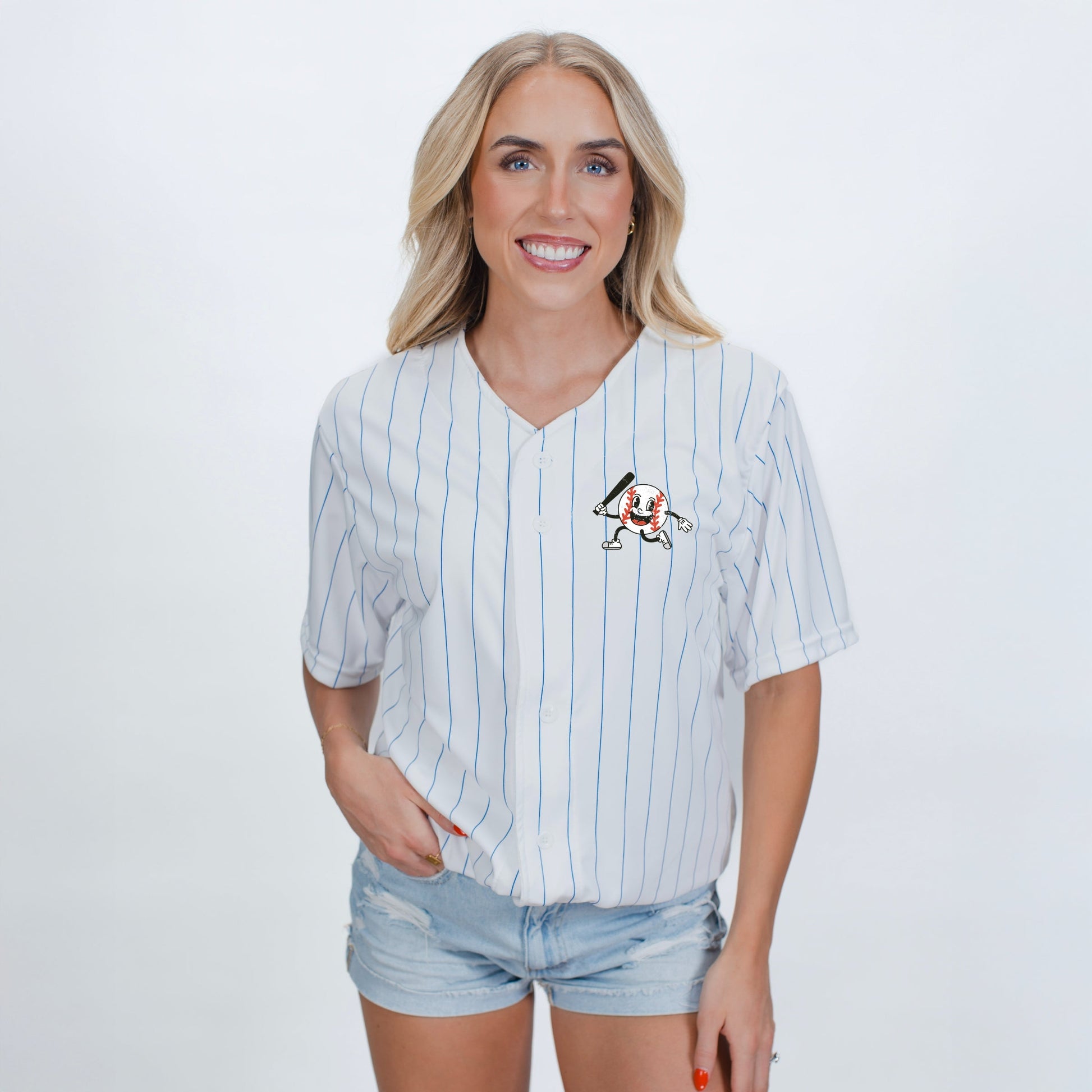 Take Me Out To The Ball Game Distressed  - Womens Striped Baseball Jersey