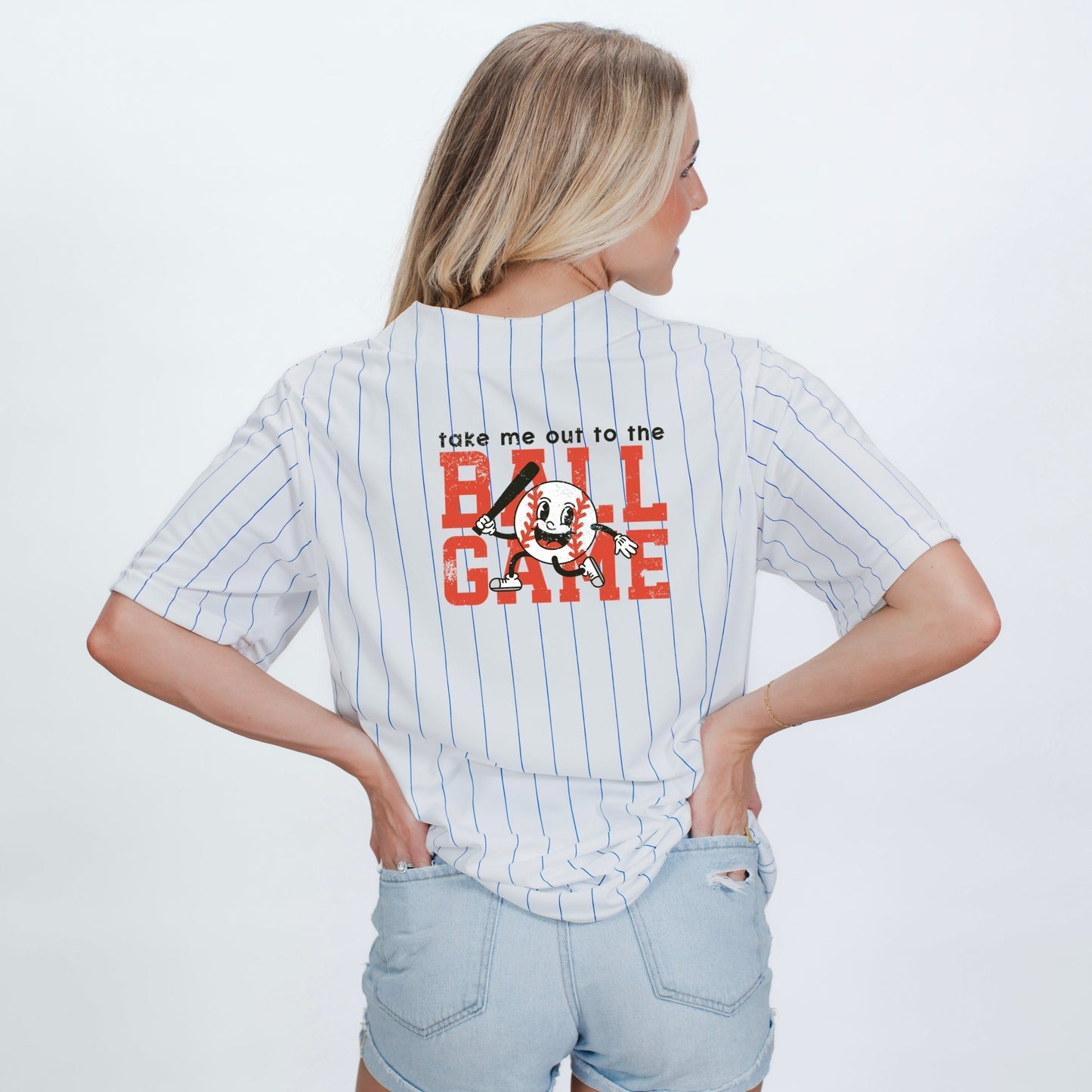 Take Me Out To The Ball Game Distressed  - Womens Striped Baseball Jersey