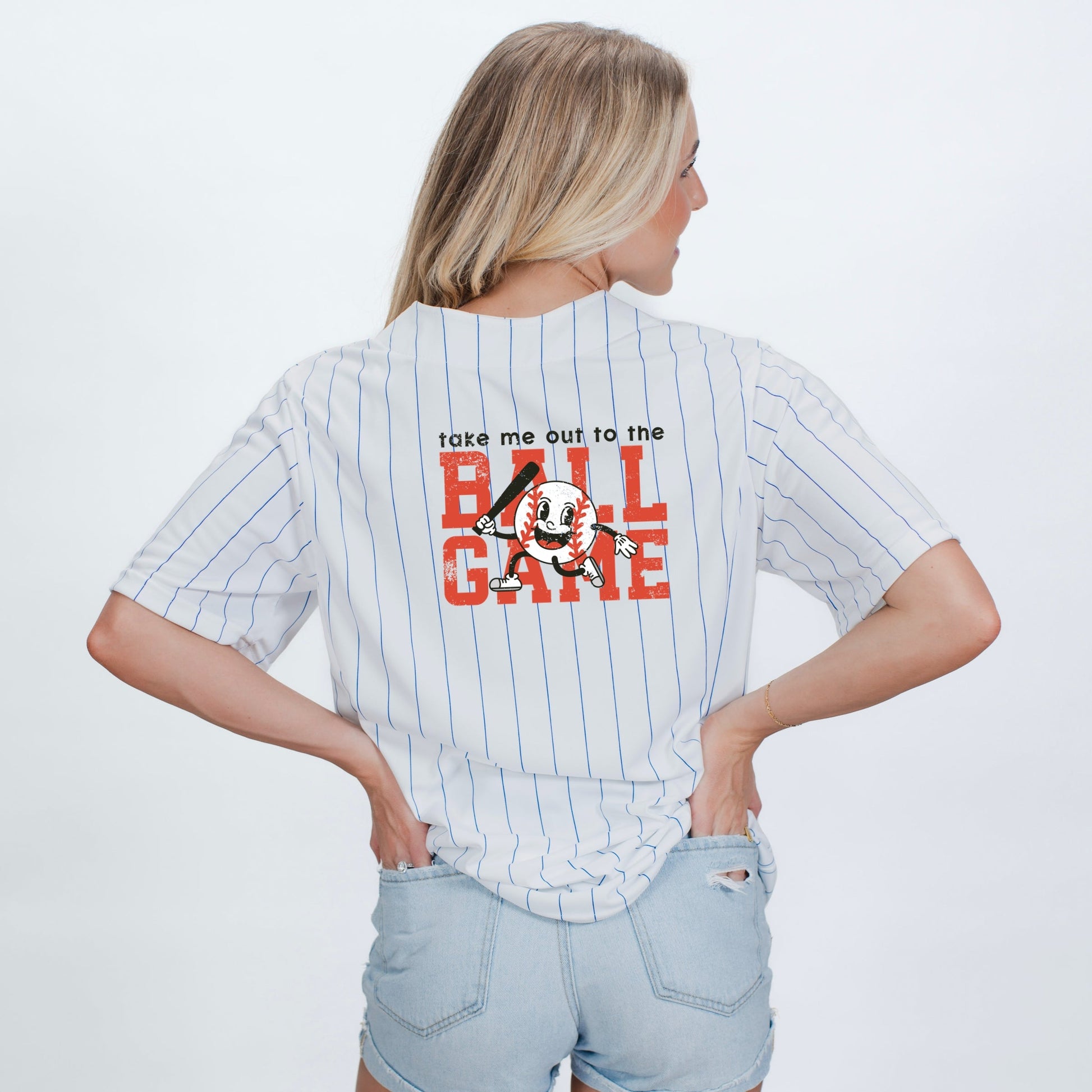 Take Me Out To The Ball Game Distressed  - Womens Striped Baseball Jersey