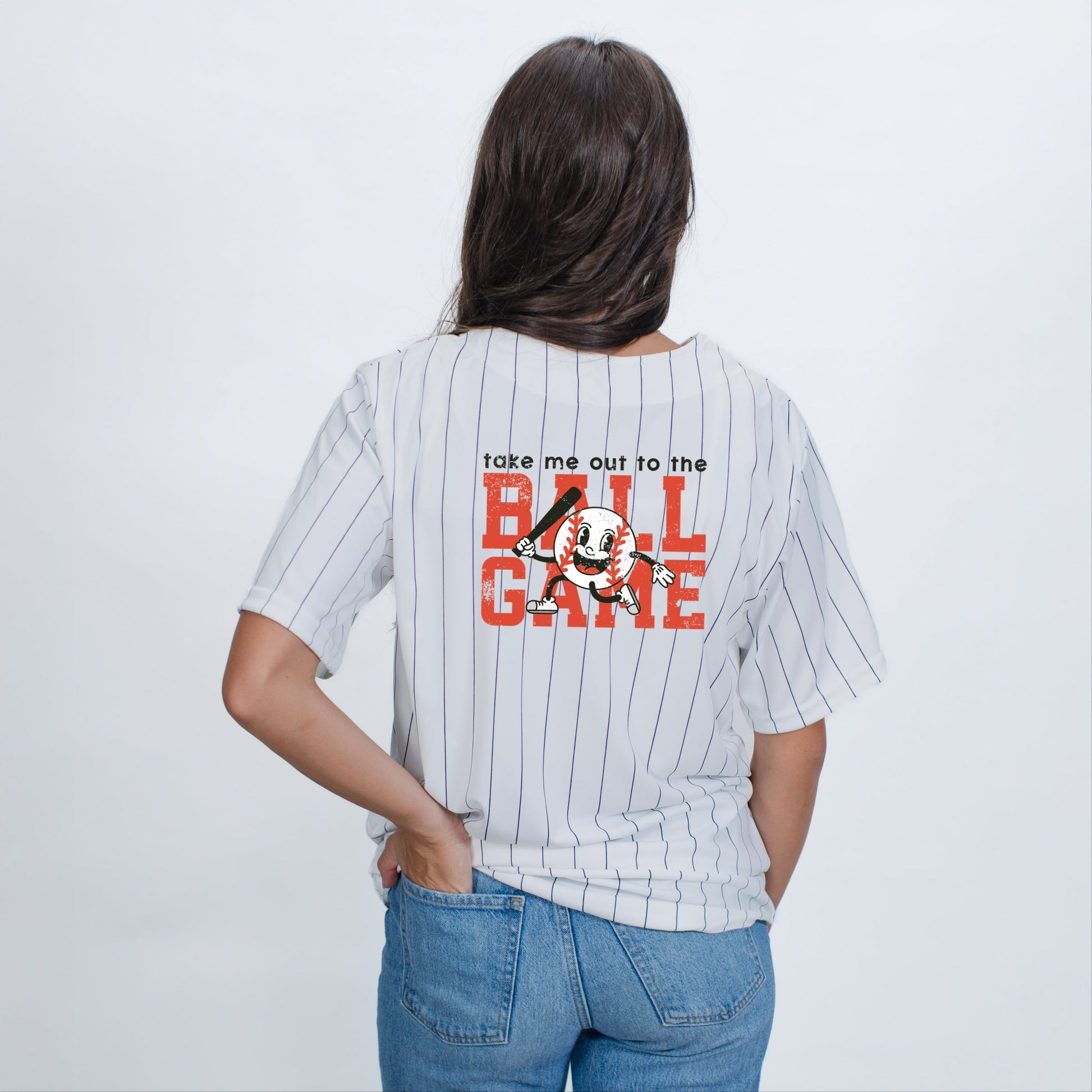 Take Me Out To The Ball Game Distressed  - Womens Striped Baseball Jersey
