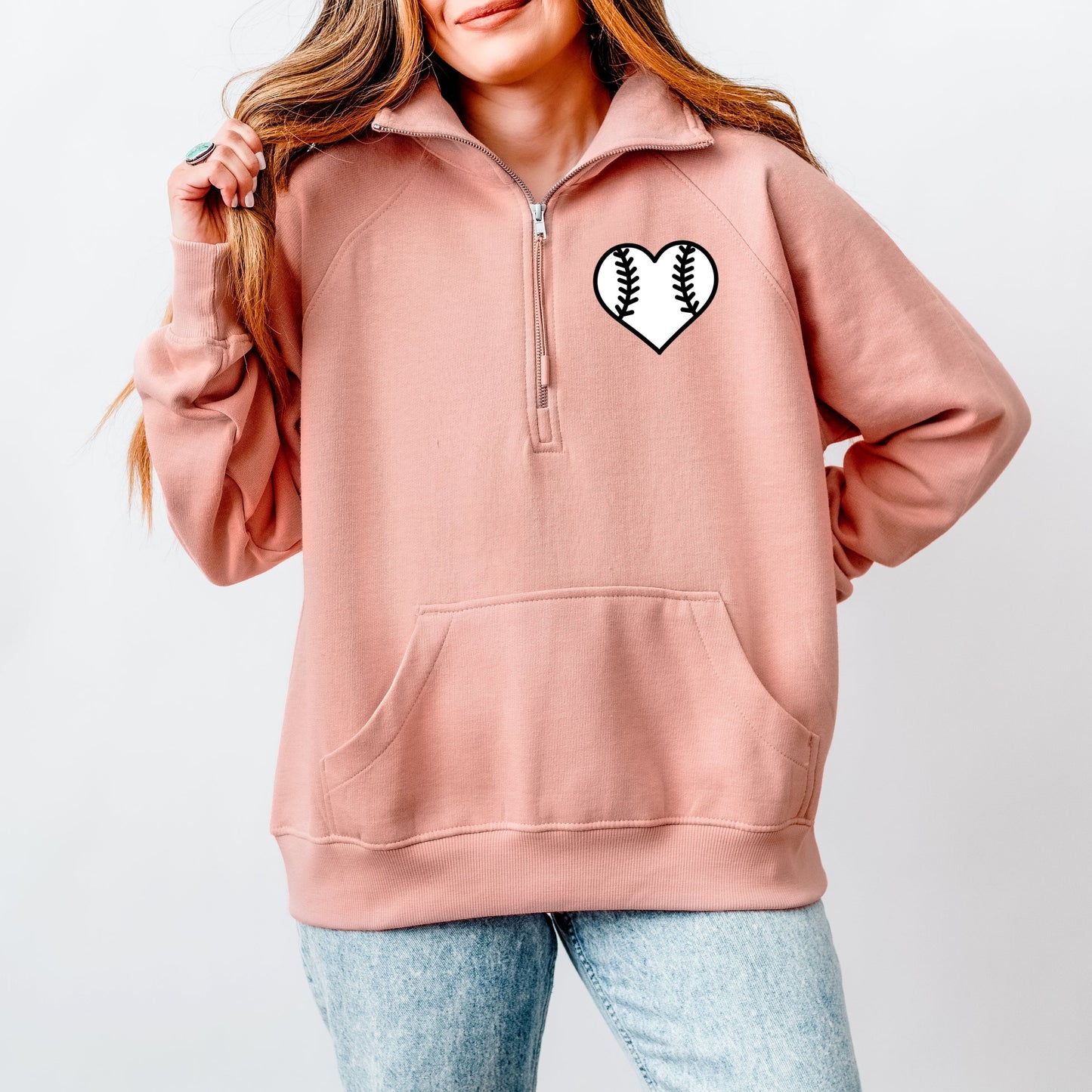 Mama Jersey Heart  - Womens Quarter Zip Fleece