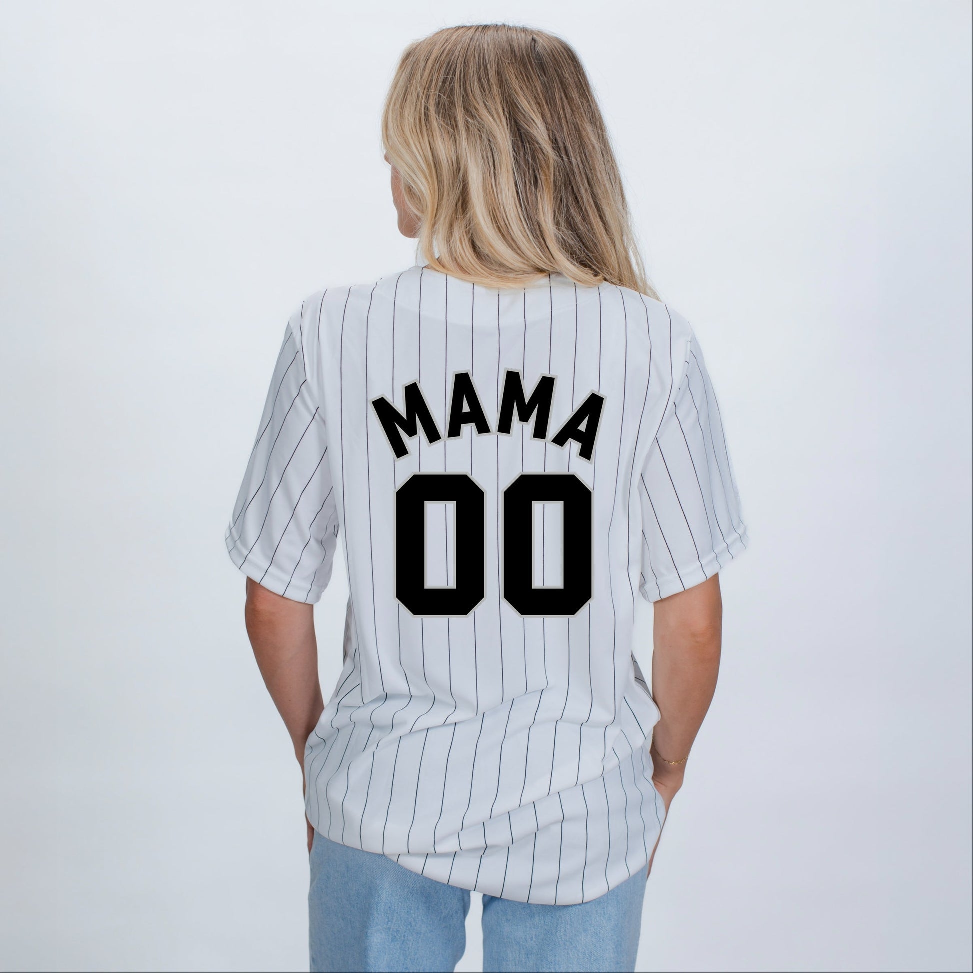 Mama Jersey Heart  - Womens Striped Baseball Jersey