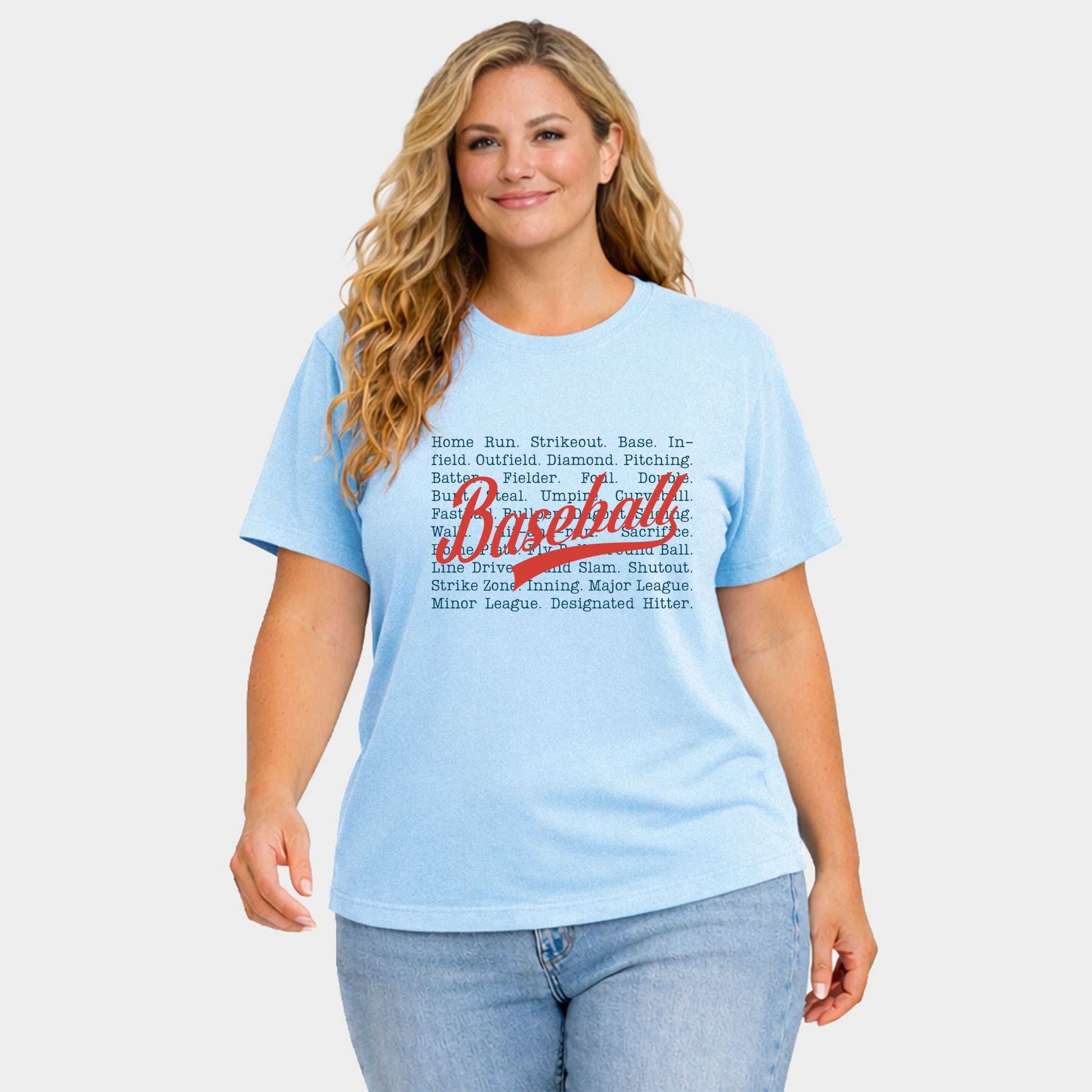 Baseball Words Stacked - Women's Plus Sized Garment Dyed Graphic T-Shirt