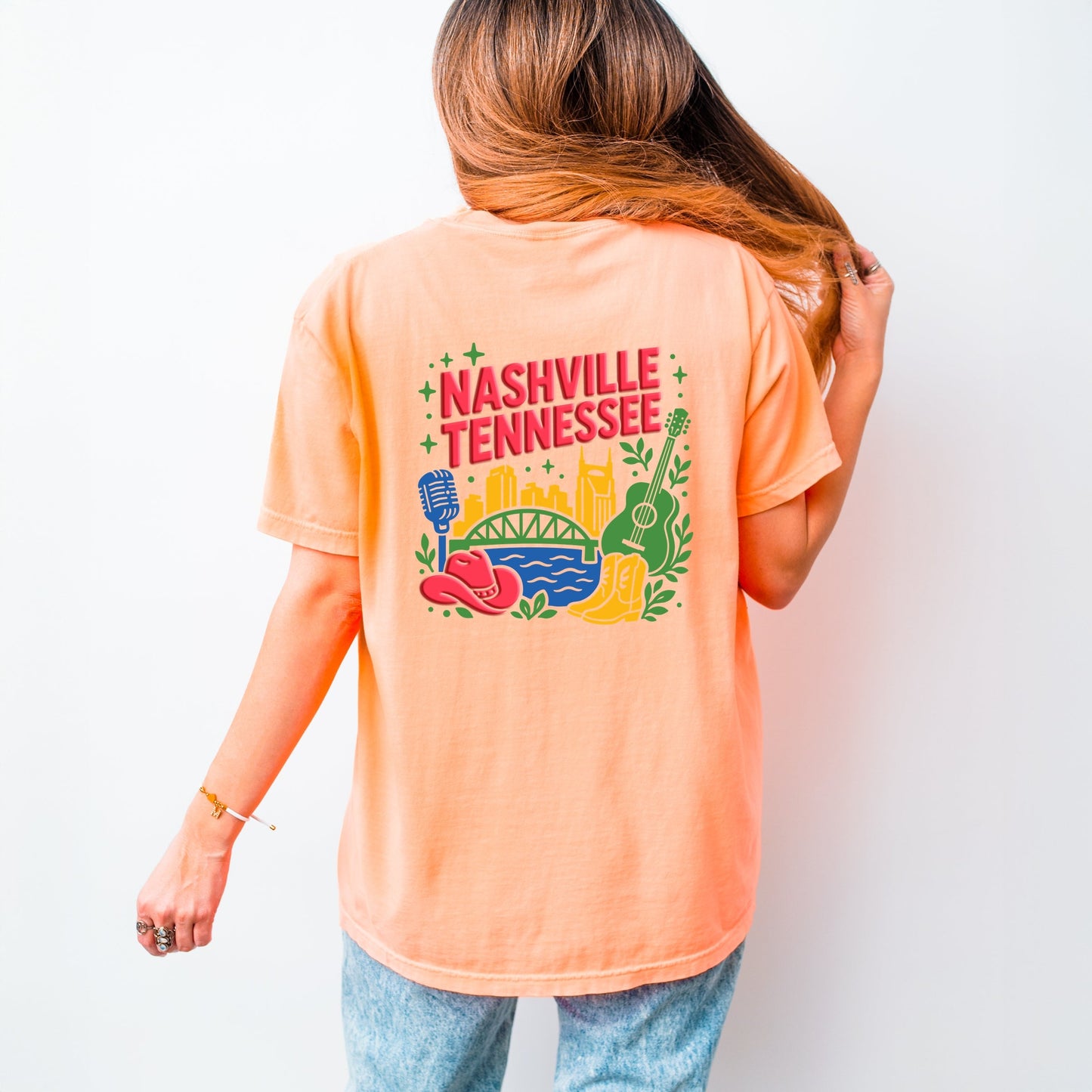 Nashville Vibrant Puff Print - Women's Garment Dyed Graphic T-Shirt