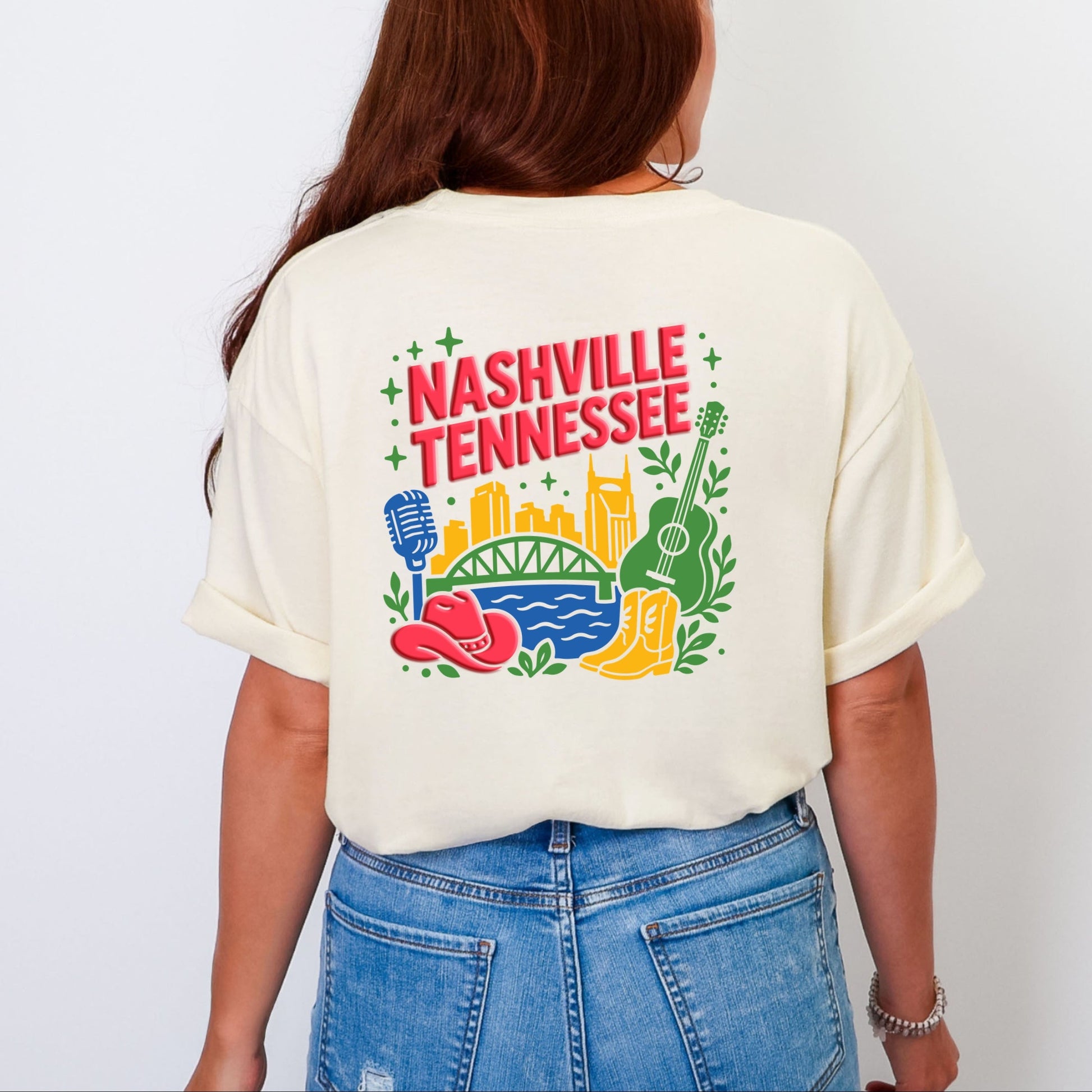 Nashville Vibrant Puff Print - Women's Garment Dyed Graphic T-Shirt