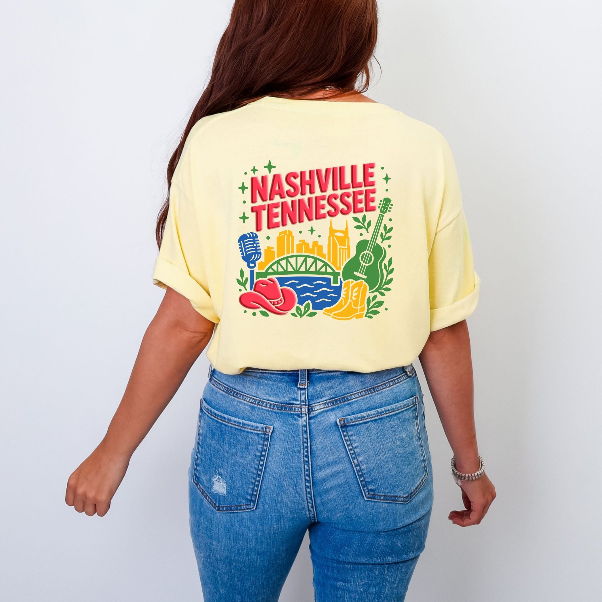 Nashville Vibrant Puff Print - Women's Garment Dyed Graphic T-Shirt
