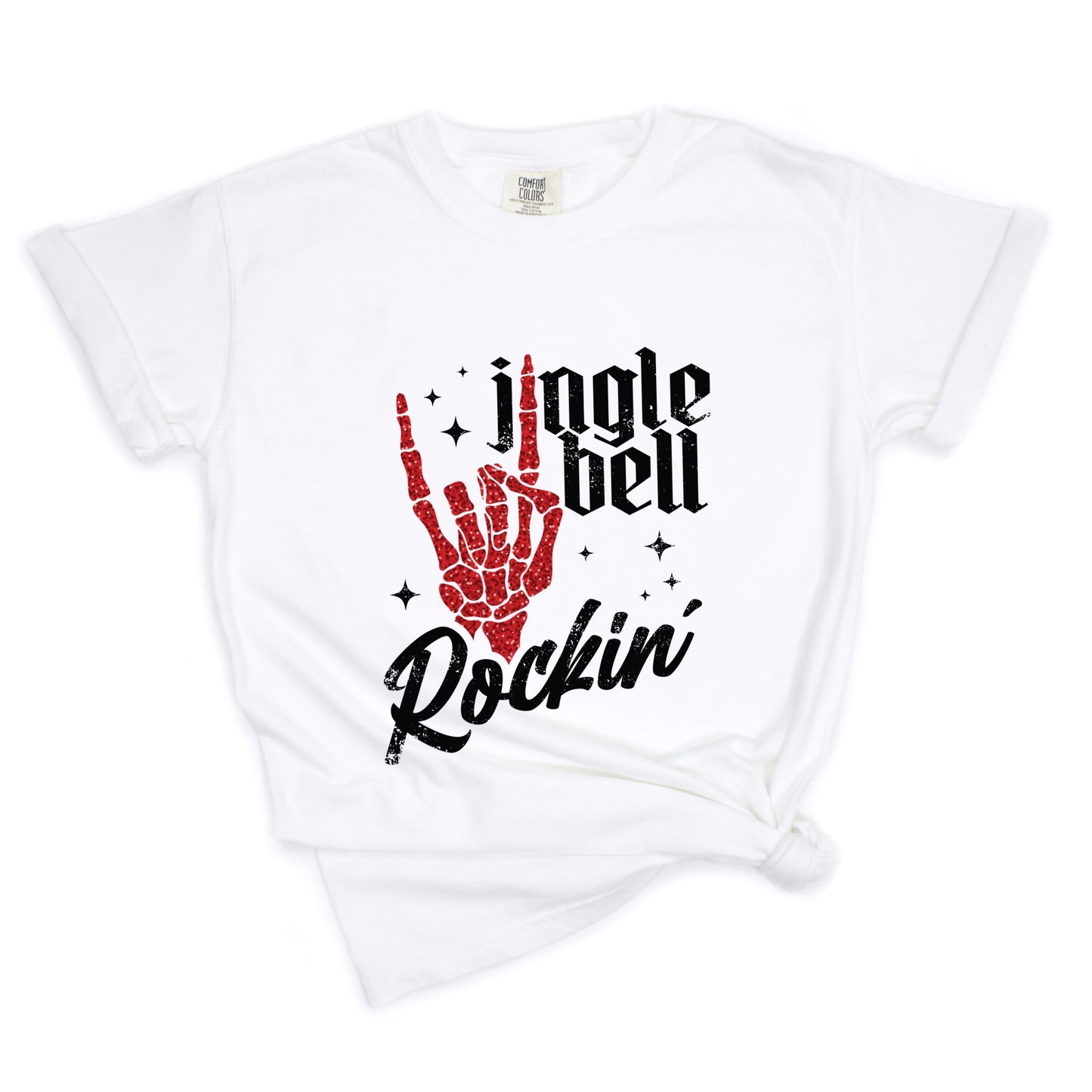 Jingle Bell Rockin' Skeleton Glitter - Women's Garment Dyed Tee