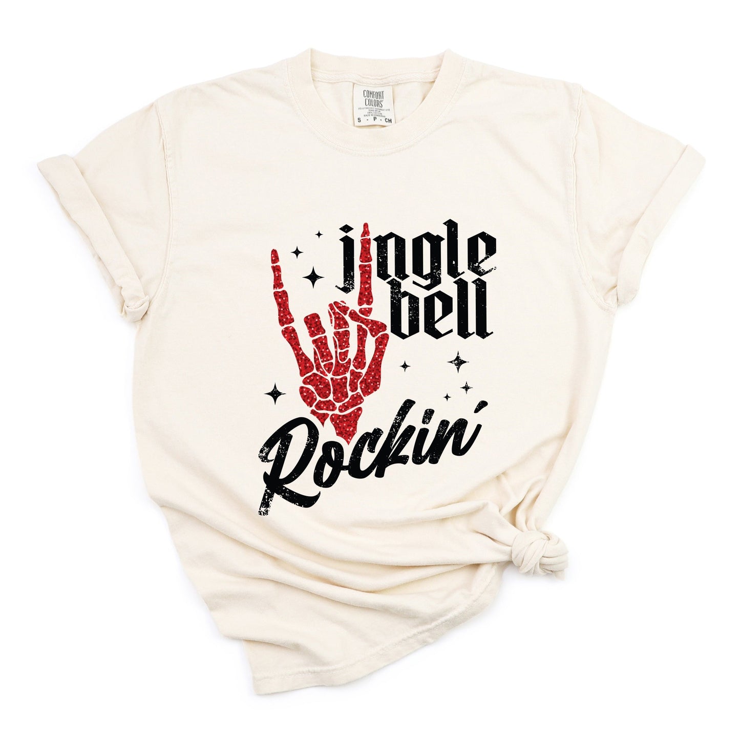 Jingle Bell Rockin' Skeleton Glitter - Women's Garment Dyed Tee