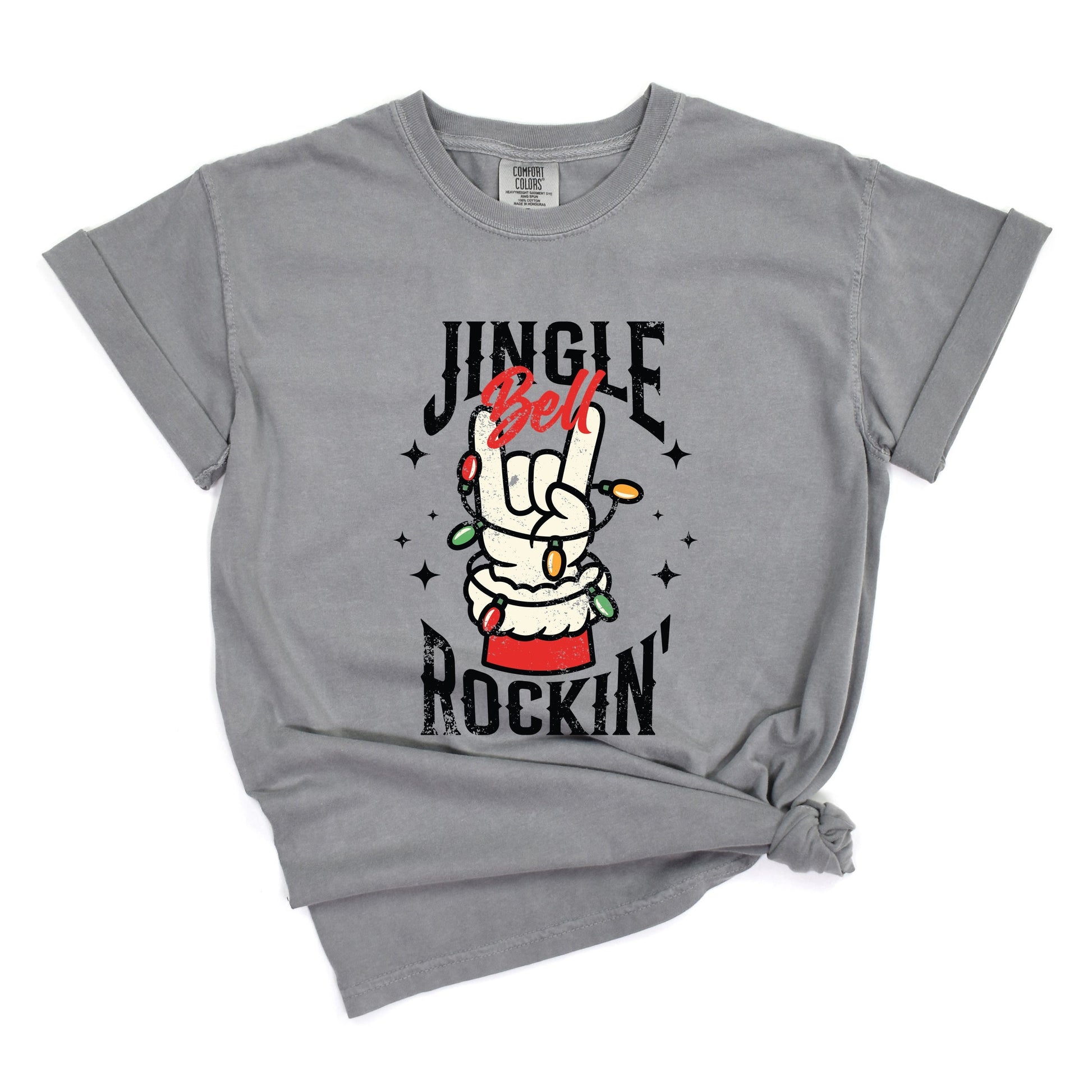 Jingle Bell Rockin' Santa Glove - Womens Garment Dyed Tee