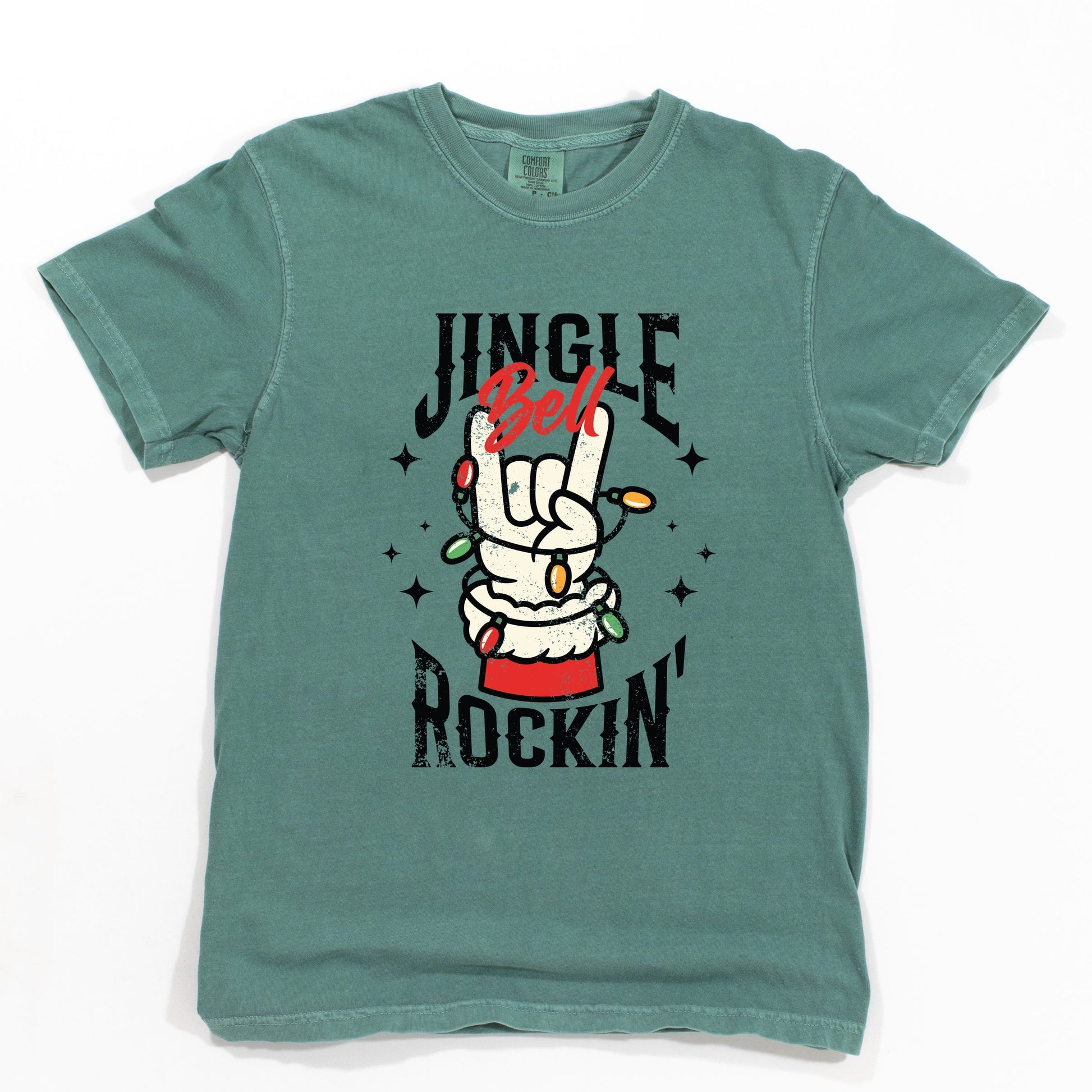 Jingle Bell Rockin' Santa Glove - Womens Garment Dyed Tee