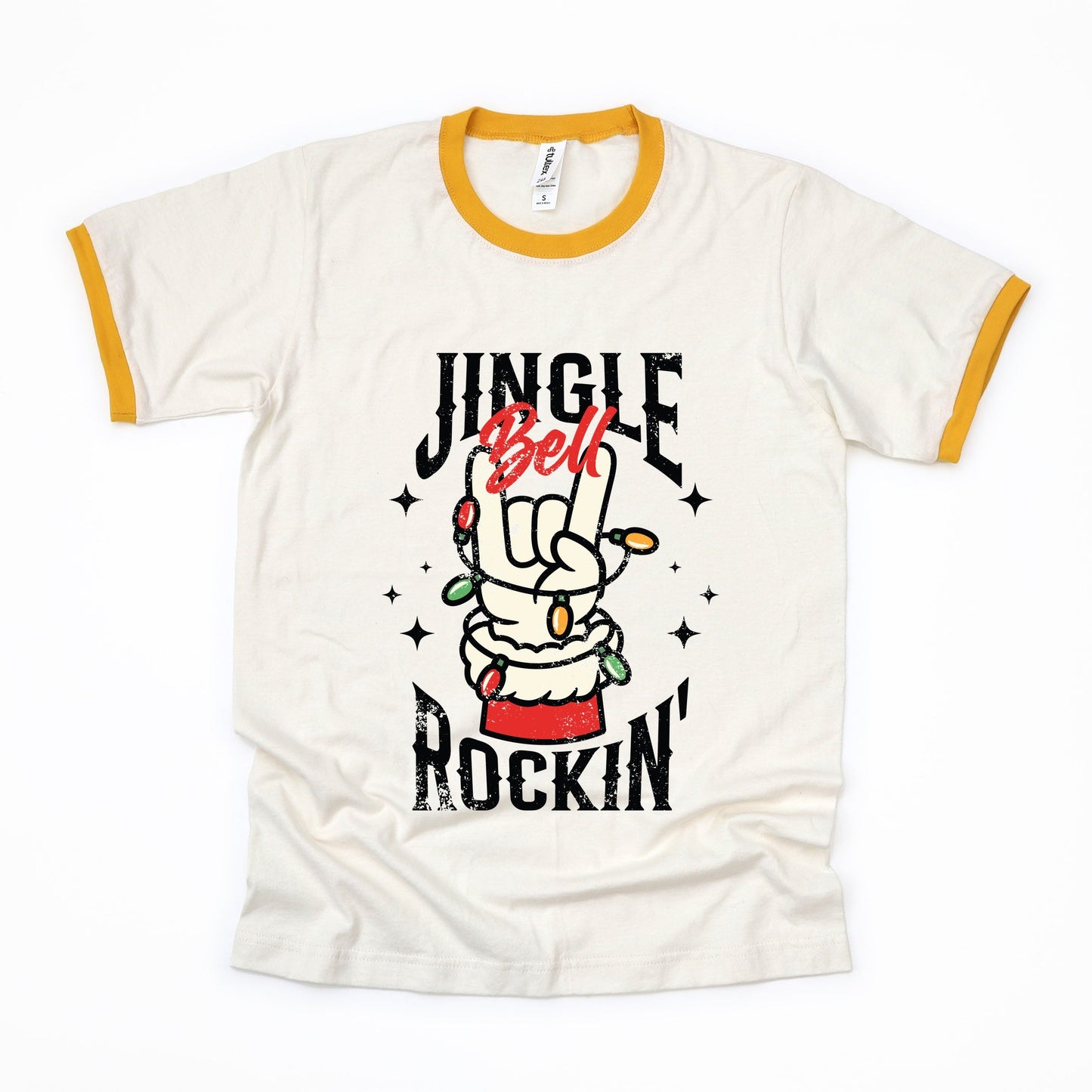 Jingle Bell Rockin' Santa Glove - Womens Ringer Tee
