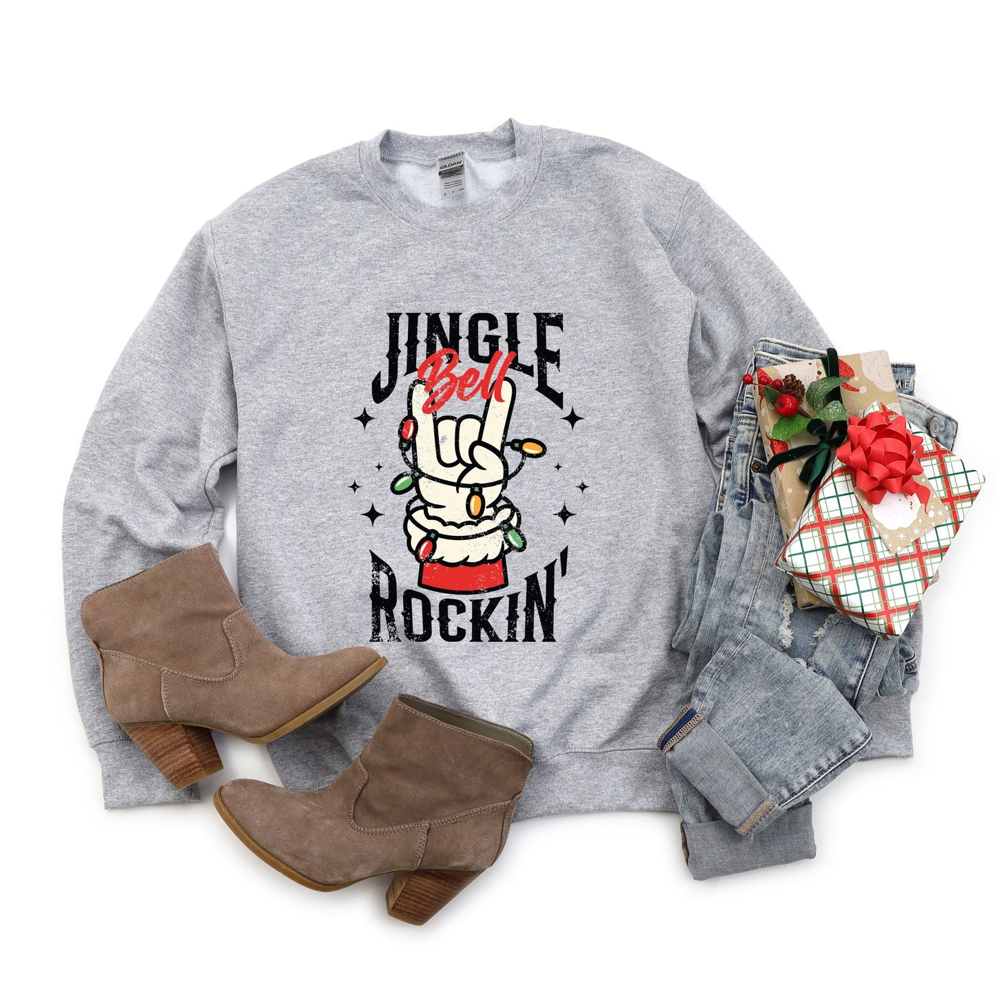 Jingle Bell Rockin' Santa Glove -  Womens Sweatshirt