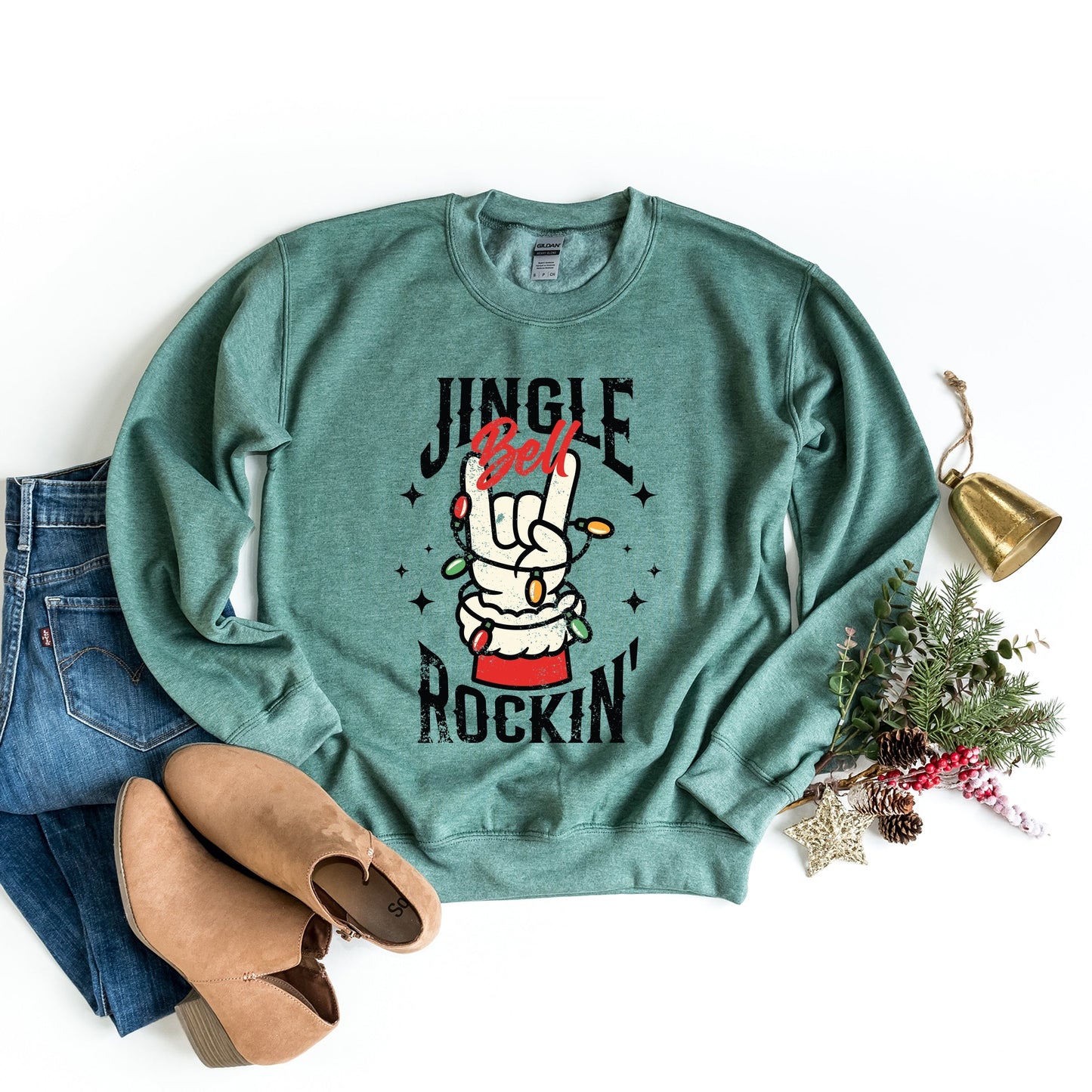 Jingle Bell Rockin' Santa Glove -  Womens Sweatshirt