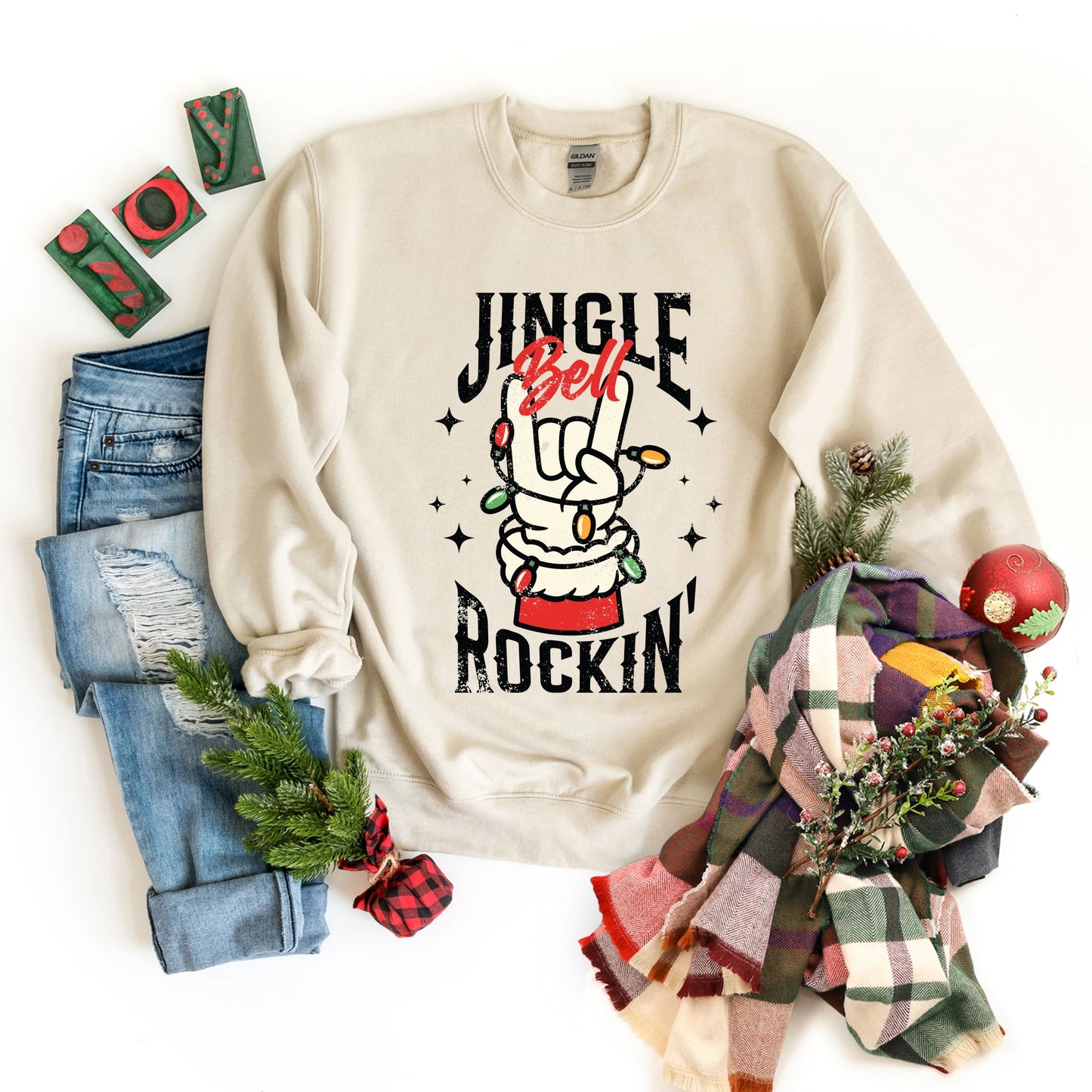 Jingle Bell Rockin' Santa Glove -  Womens Sweatshirt