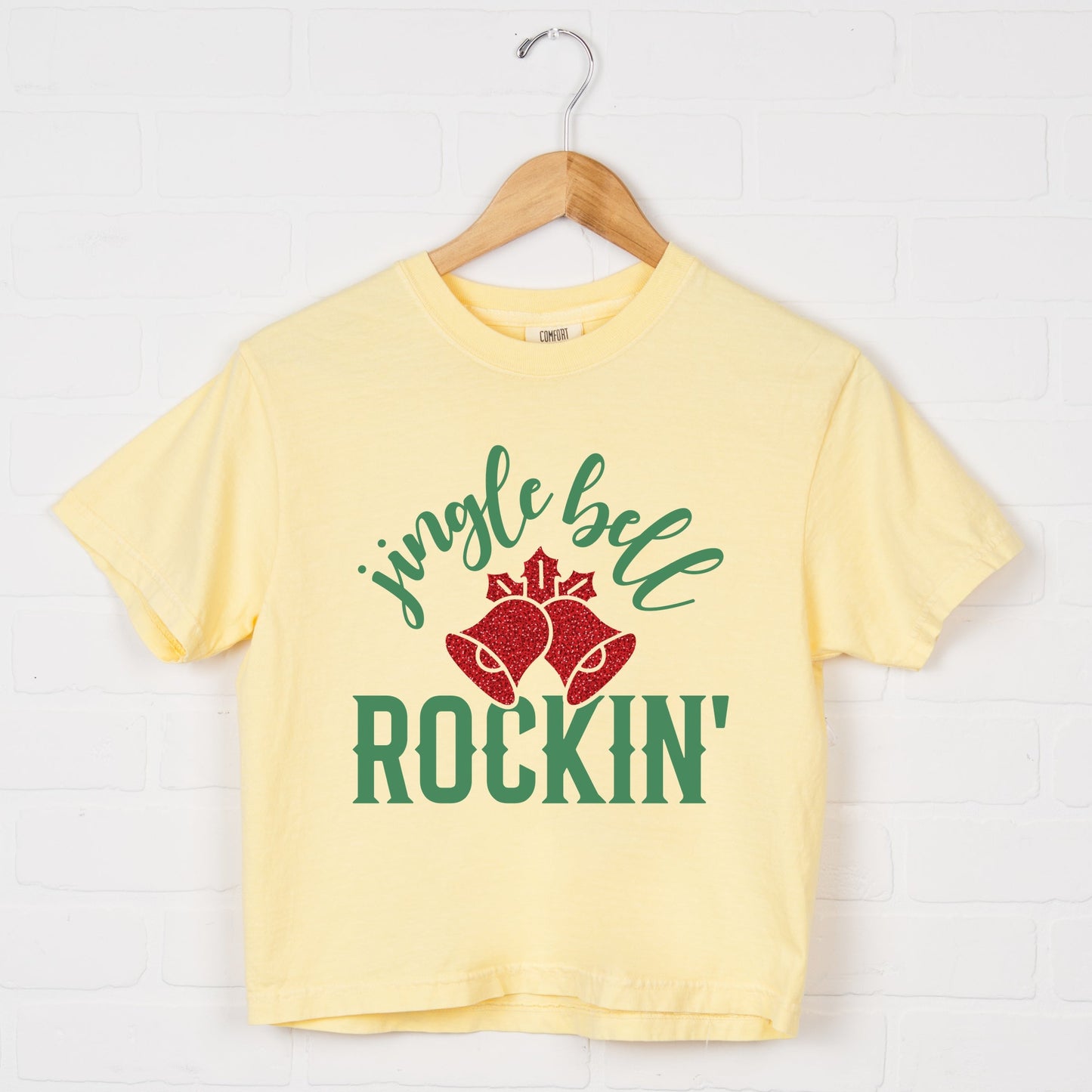 Jingle Bell Rockin' Bell Glitter - Womens Boxy Crop Top