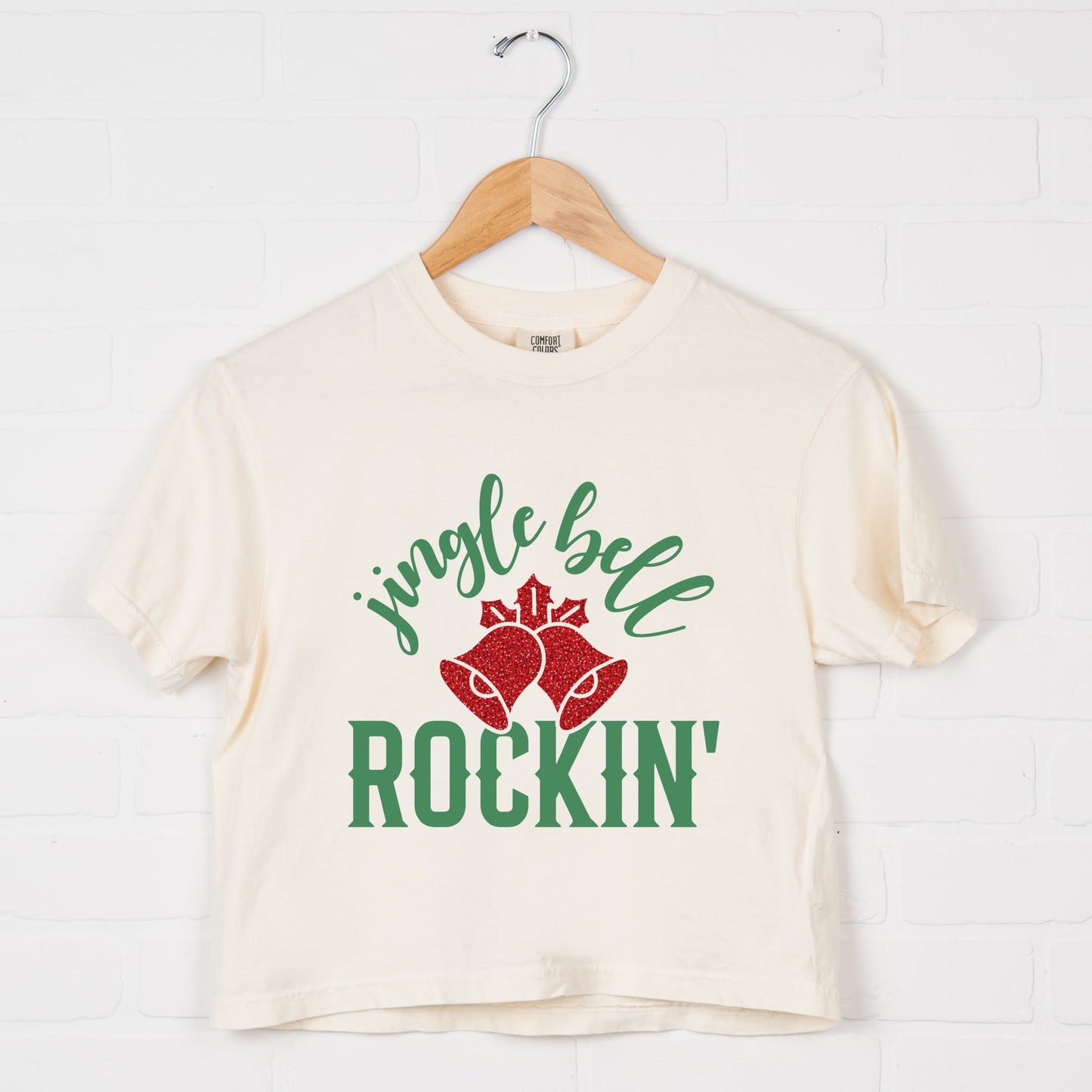 Jingle Bell Rockin' Bell Glitter - Womens Boxy Crop Top