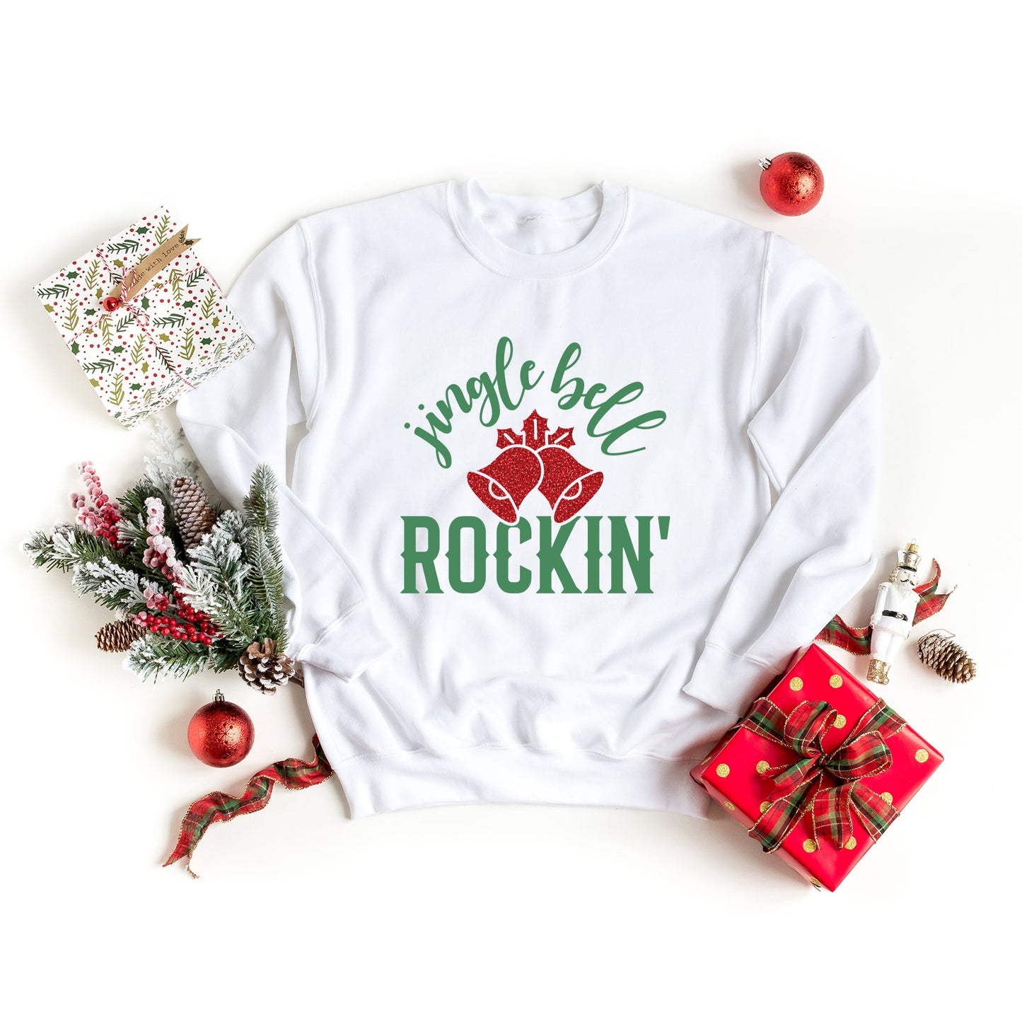 Jingle Bell Rockin' Bell Glitter -  Womens Sweatshirt
