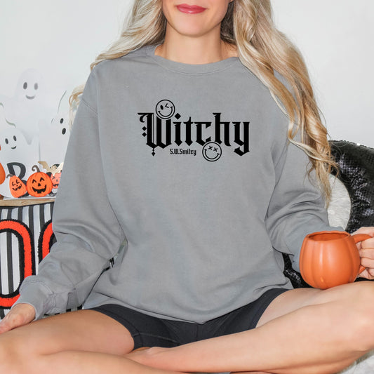 S.W.Smiley Witchy Bold - Women's Garment Dyed Graphic Sweatshirt