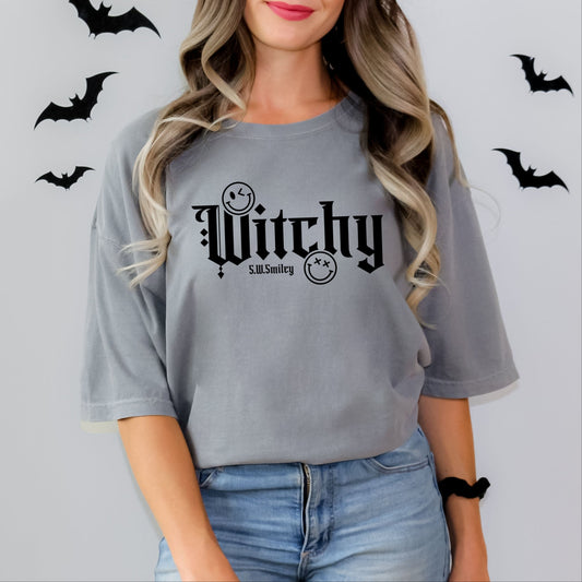S.W.Smiley Witchy Bold - Women's Garment Dyed Graphic T-Shirt