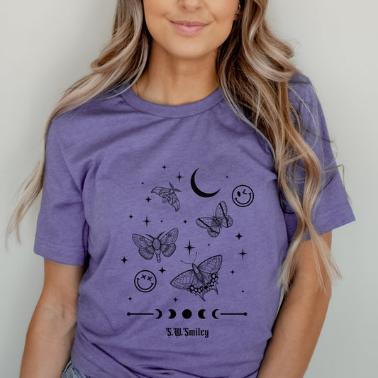S.W.Smiley Witchy Moth - Women's Short Sleeve Graphic T-Shirt