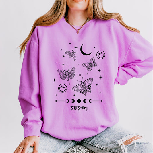 S.W.Smiley Witchy Moth - Women's Lightweight Garment Dyed Sweatshirt