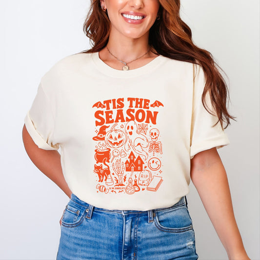 S.W.Smiley Tis The Season Halloween - Women's Garment Dyed Graphic T-Shirt