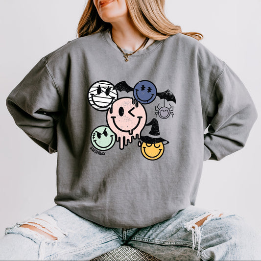 S.W.Smiley Halloween Smileys - Women's Lightweight Garment Dyed Sweatshirt