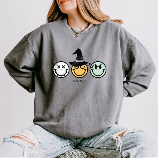 S.W.Smiley Skeleton Witchy Monster - Women's Lightweight Garment Dyed Sweatshirt