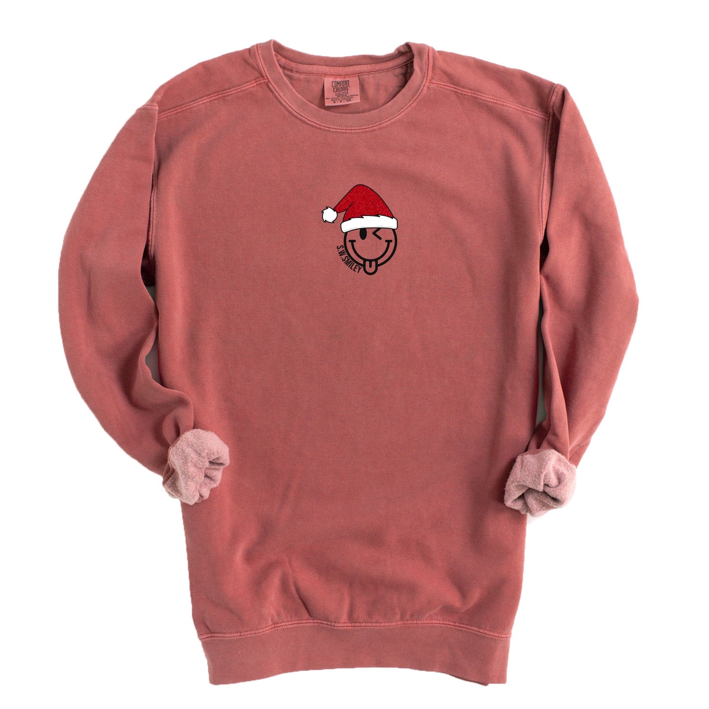 S.W.Smiley Santa Hat Glitter - Women's Garment Dyed Graphic Sweatshirt