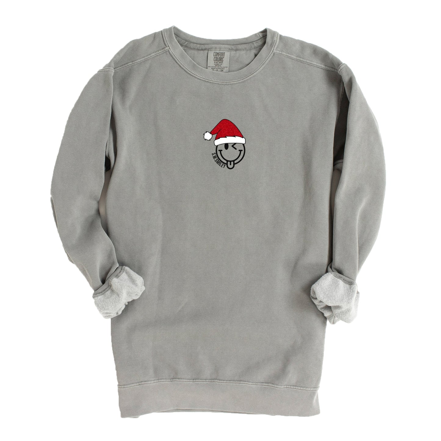 S.W.Smiley Santa Hat Glitter - Women's Garment Dyed Graphic Sweatshirt