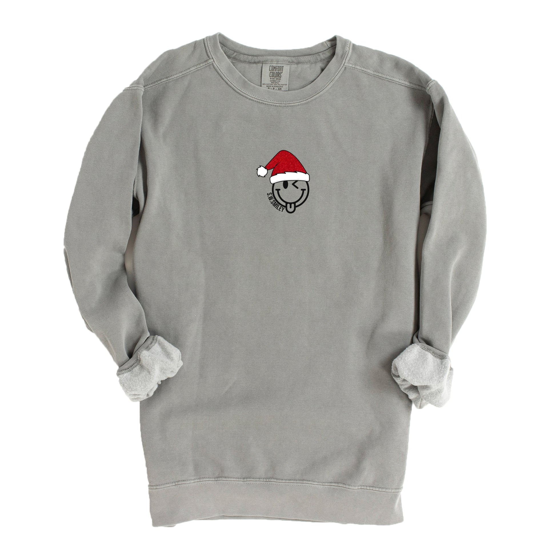 S.W.Smiley Santa Hat Glitter - Women's Garment Dyed Graphic Sweatshirt