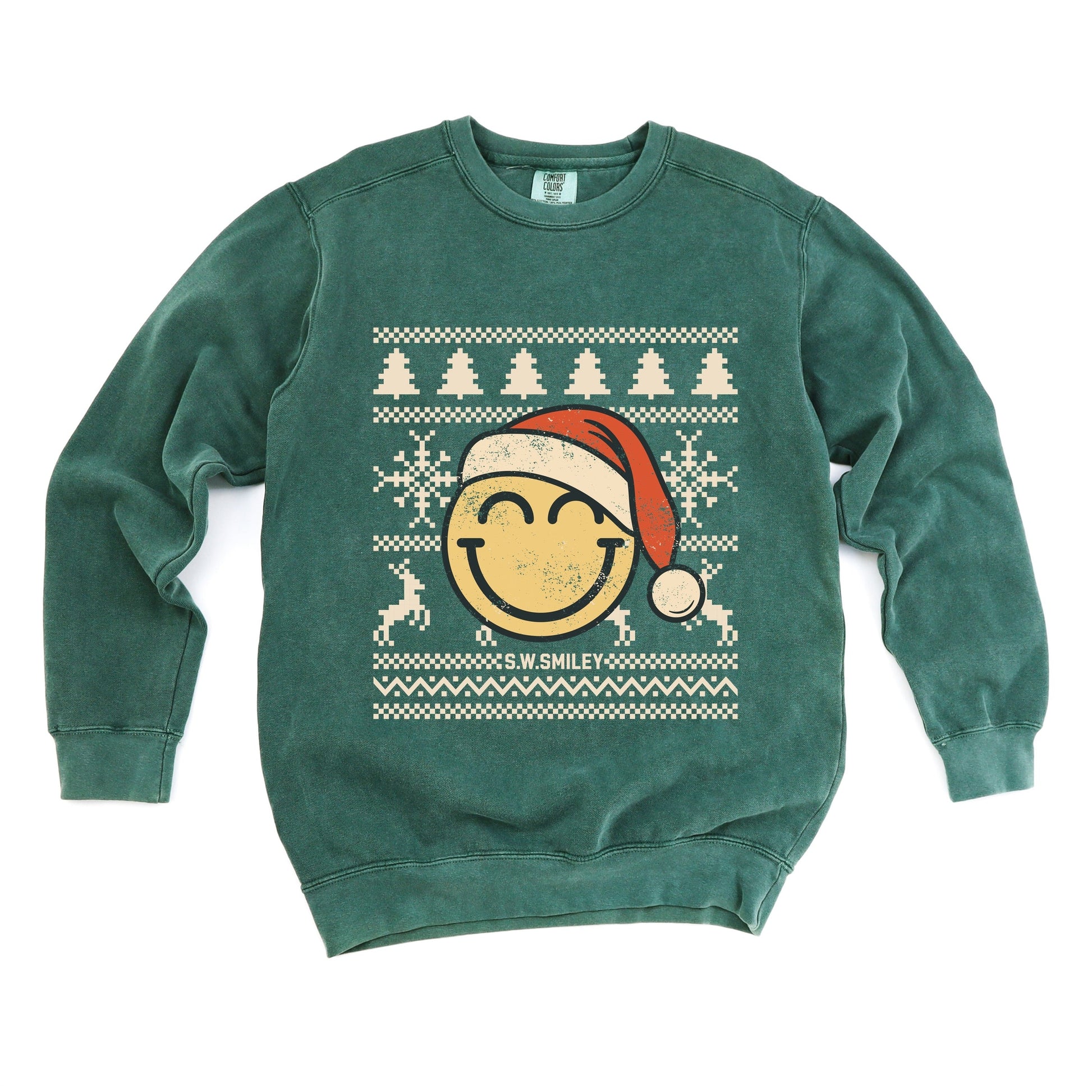 S.W.Smiley Ugly Christmas Sweater Distressed - Women's Garment Dyed Graphic Sweatshirt