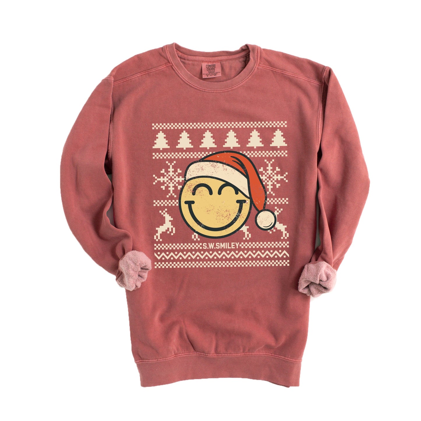 S.W.Smiley Ugly Christmas Sweater Distressed - Women's Garment Dyed Graphic Sweatshirt