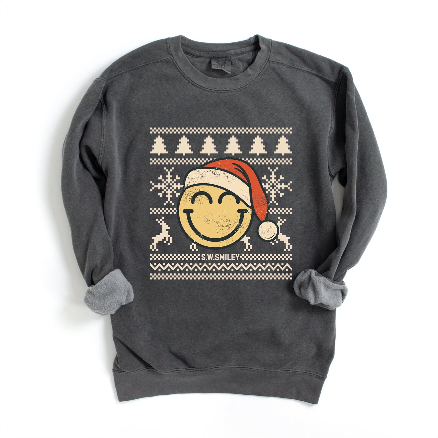 S.W.Smiley Ugly Christmas Sweater Distressed - Women's Garment Dyed Graphic Sweatshirt