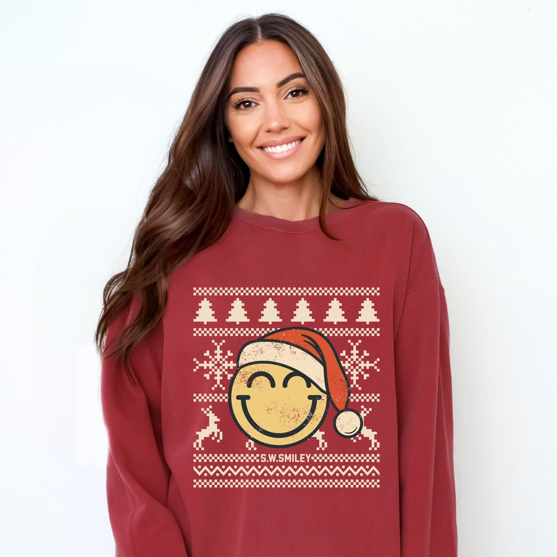 S.W.Smiley Ugly Christmas Sweater Distressed - Women's Garment Dyed Graphic Sweatshirt