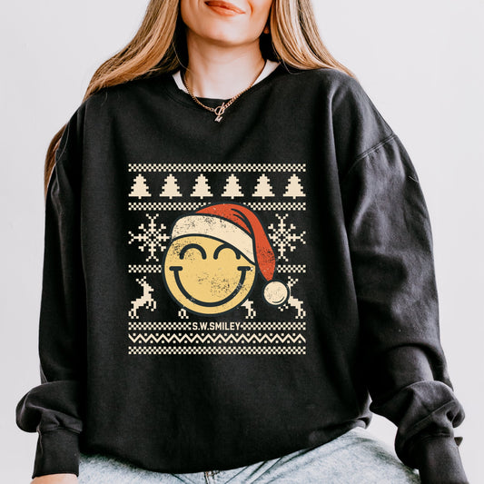 S.W.Smiley Ugly Christmas Sweater Distressed - Women's Lightweight Garment Dyed Sweatshirt