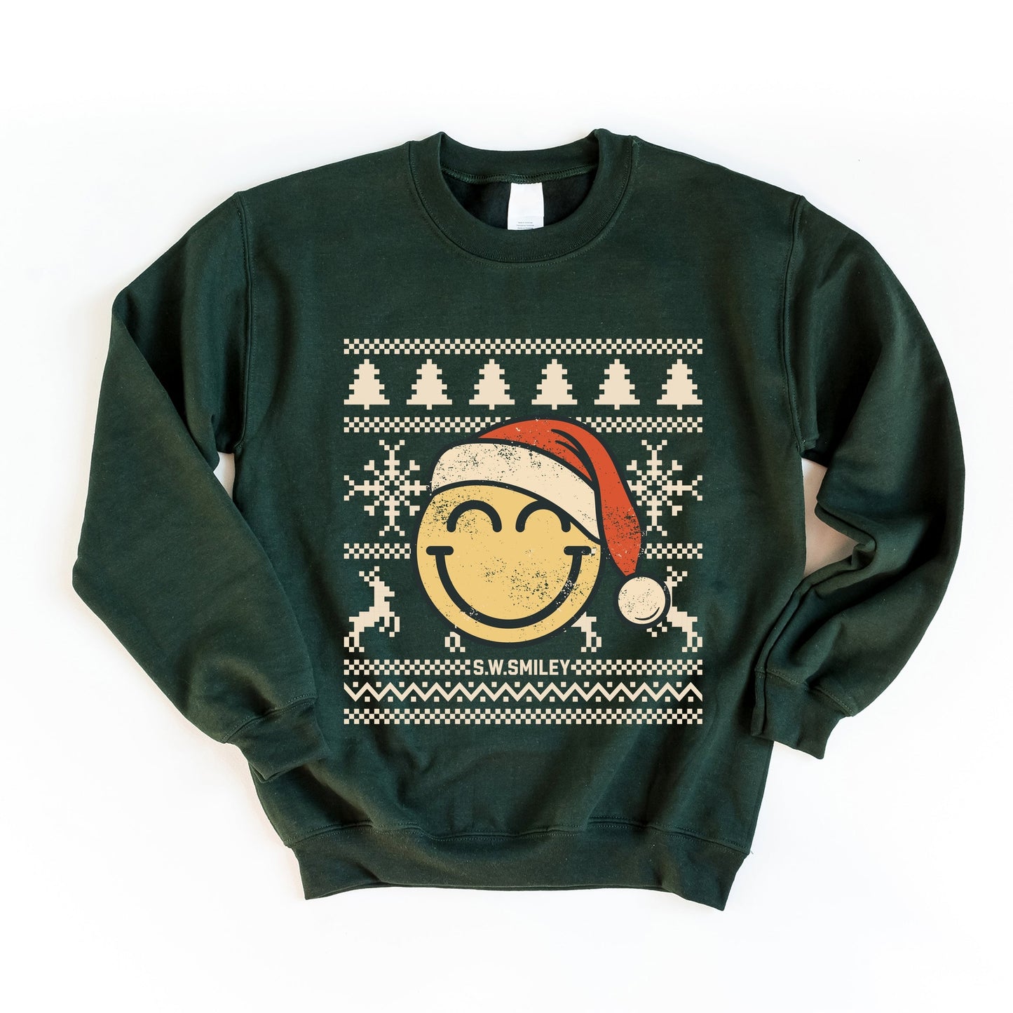 S.W.Smiley Ugly Christmas Sweater Distressed - Women's Graphic Sweatshirt