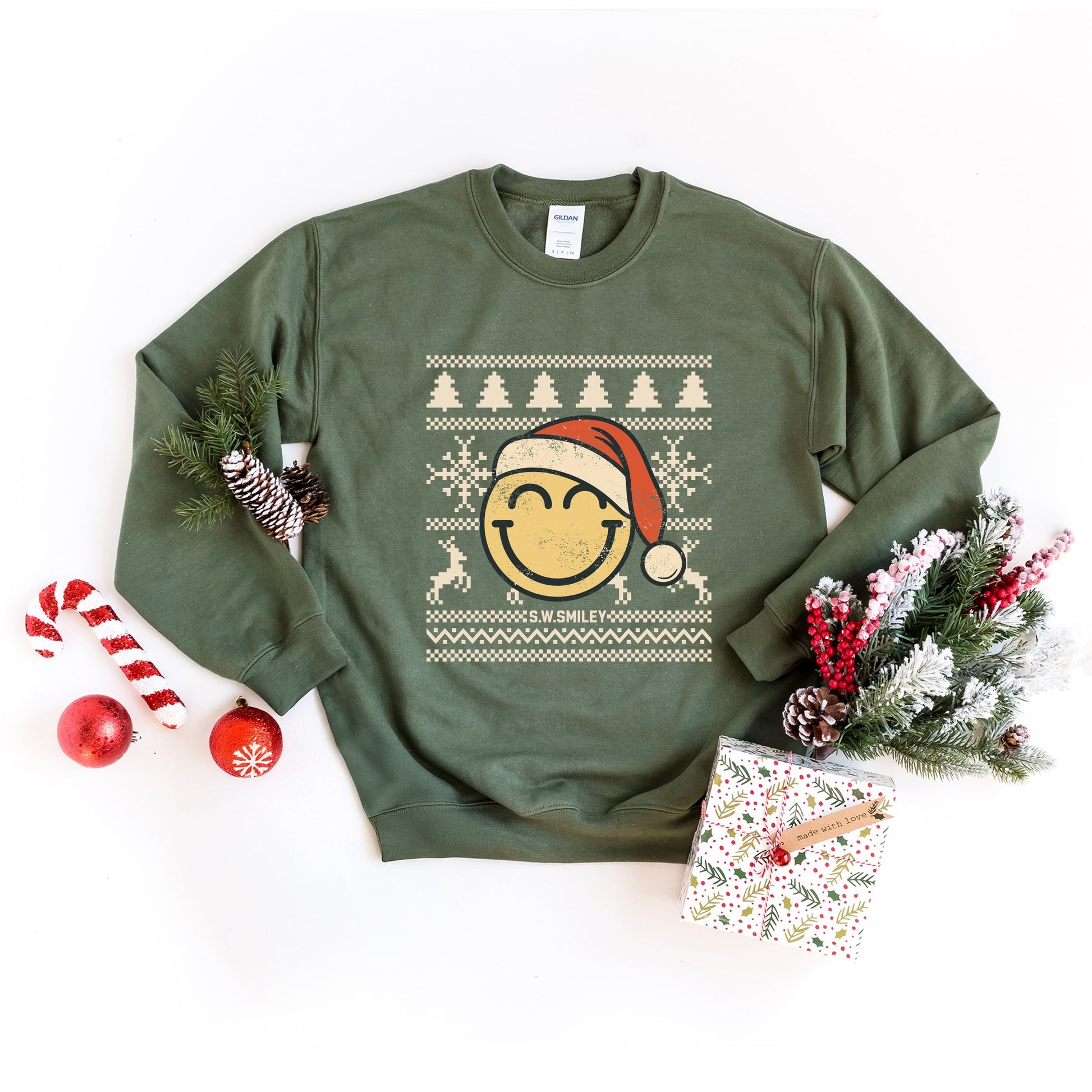 S.W.Smiley Ugly Christmas Sweater Distressed - Women's Graphic Sweatshirt