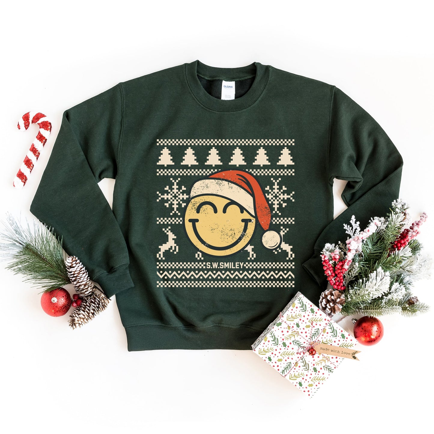 S.W.Smiley Ugly Christmas Sweater Distressed - Women's Graphic Sweatshirt
