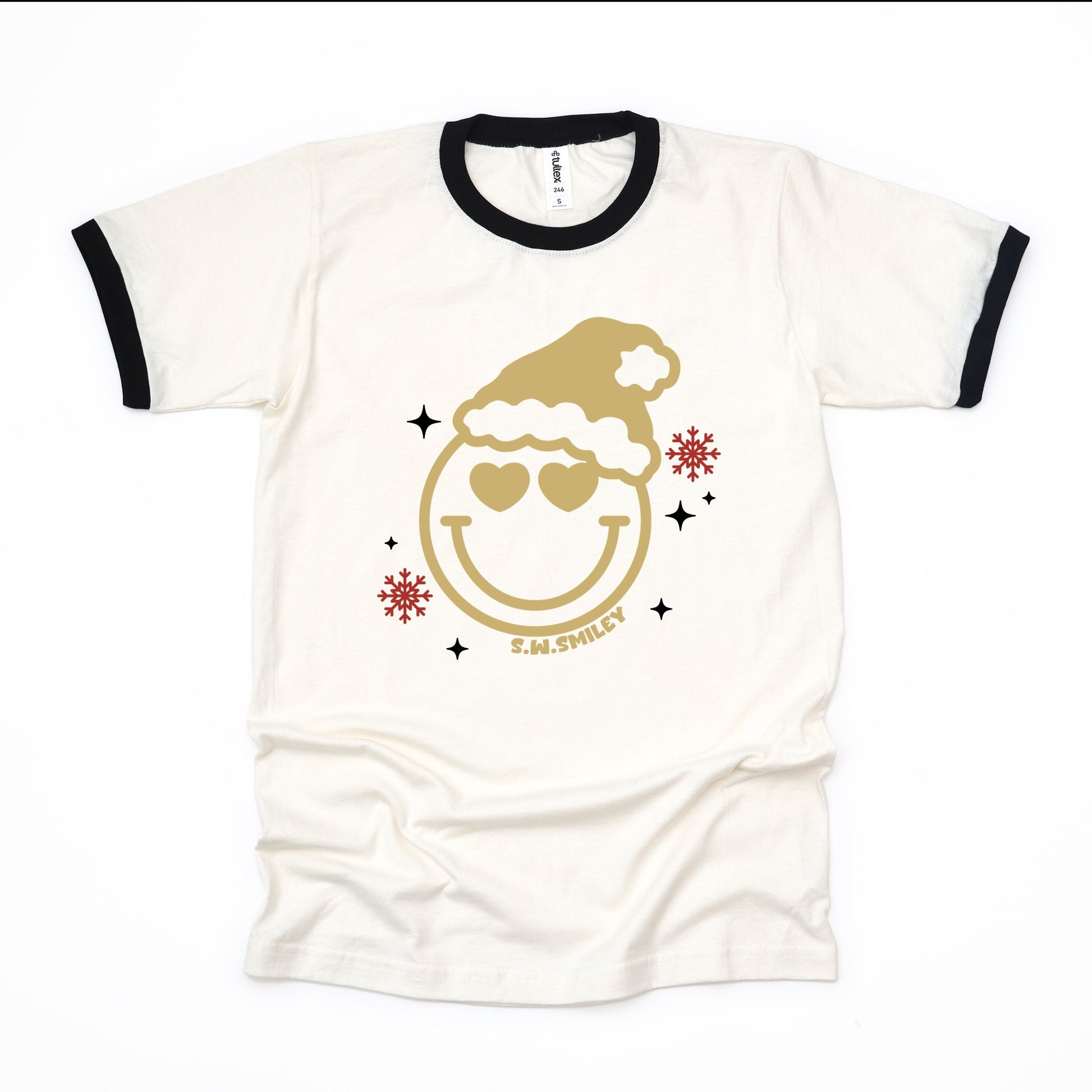 S.W.Smiley Christmas Heart Eyes - Women's Ringer Graphic T-Shirt