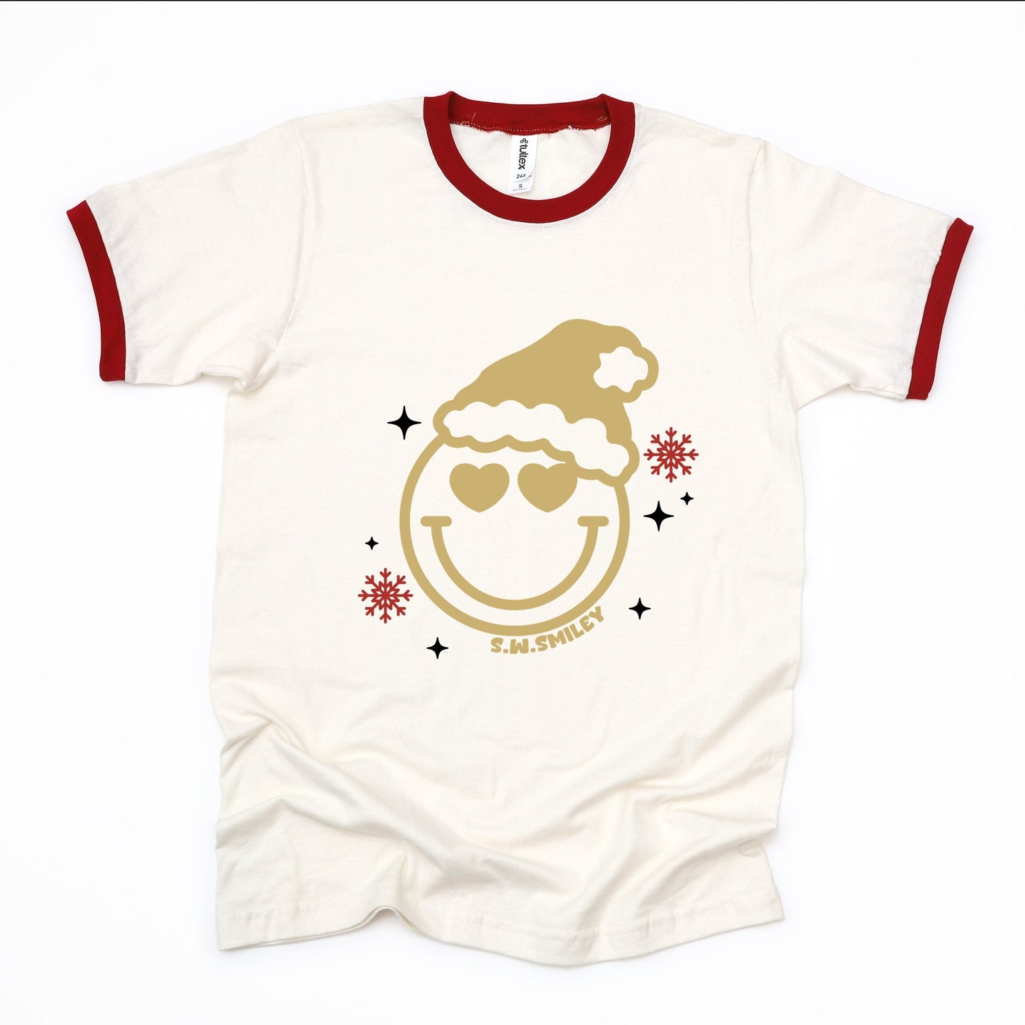 S.W.Smiley Christmas Heart Eyes - Women's Ringer Graphic T-Shirt