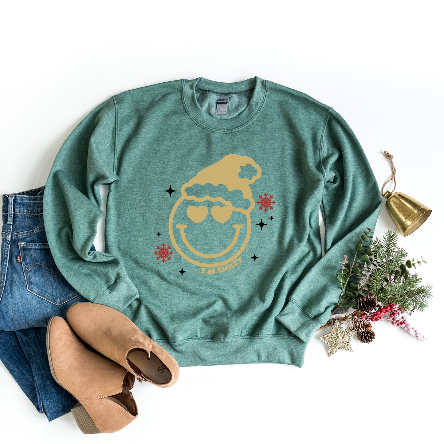 S.W.Smiley Christmas Heart Eyes - Women's Graphic Sweatshirt