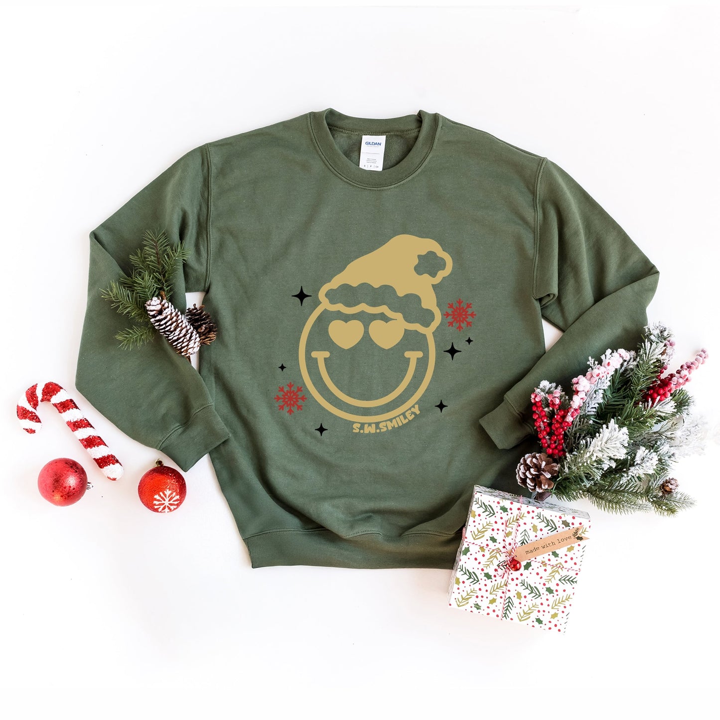S.W.Smiley Christmas Heart Eyes - Women's Graphic Sweatshirt