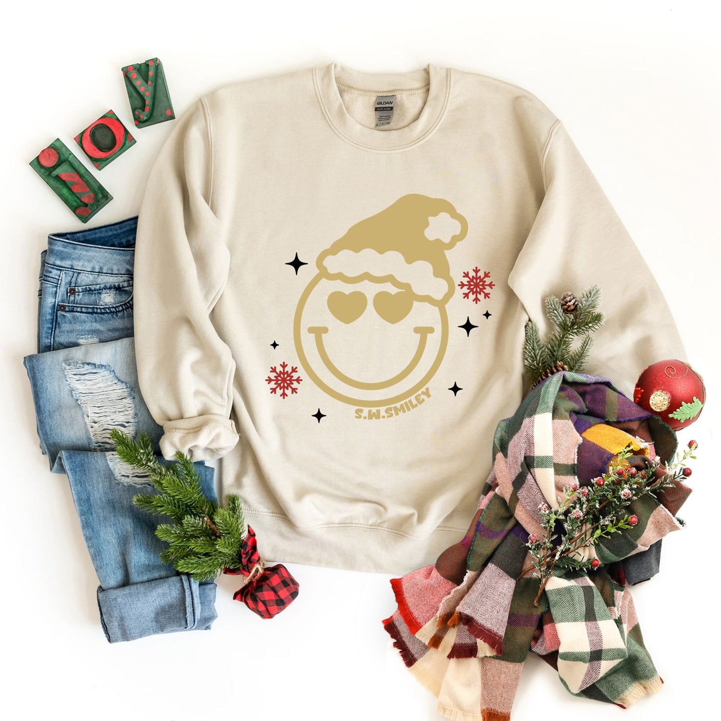 S.W.Smiley Christmas Heart Eyes - Women's Graphic Sweatshirt