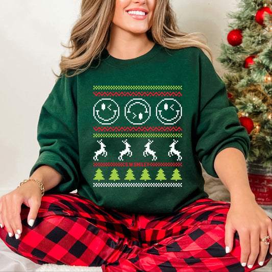 S.W.Smiley Ugly Christmas Sweater Pixels - Women's Graphic Sweatshirt