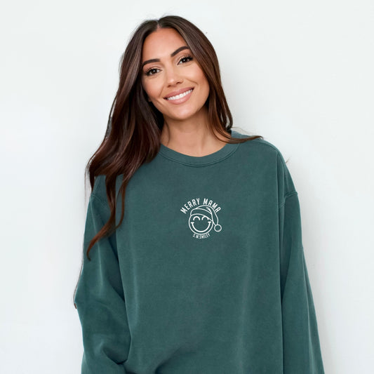 S.W.Smiley Merry Mama Outline - Women's Garment Dyed Graphic Sweatshirt