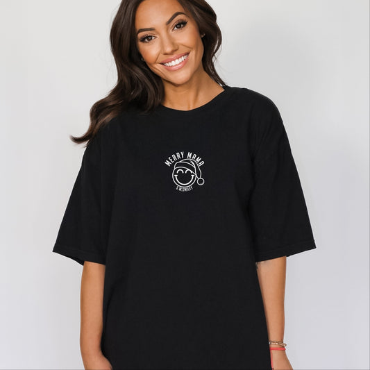 S.W.Smiley Merry Mama Outline - Women's Garment Dyed Graphic T-Shirt