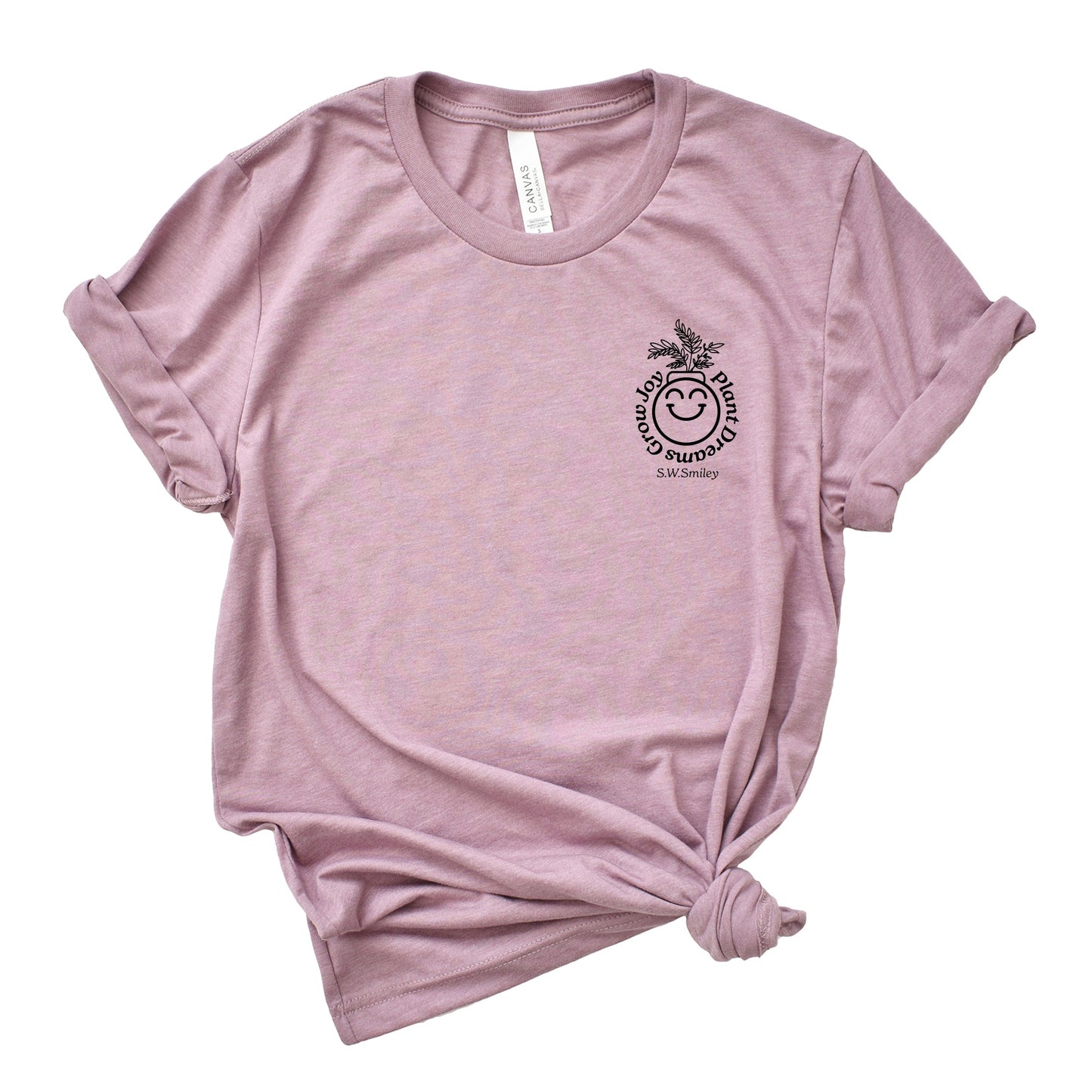 S.W.Smiley Plant Dreams Grow Joy Outline - Women's Short Sleeve Graphic T-Shirt