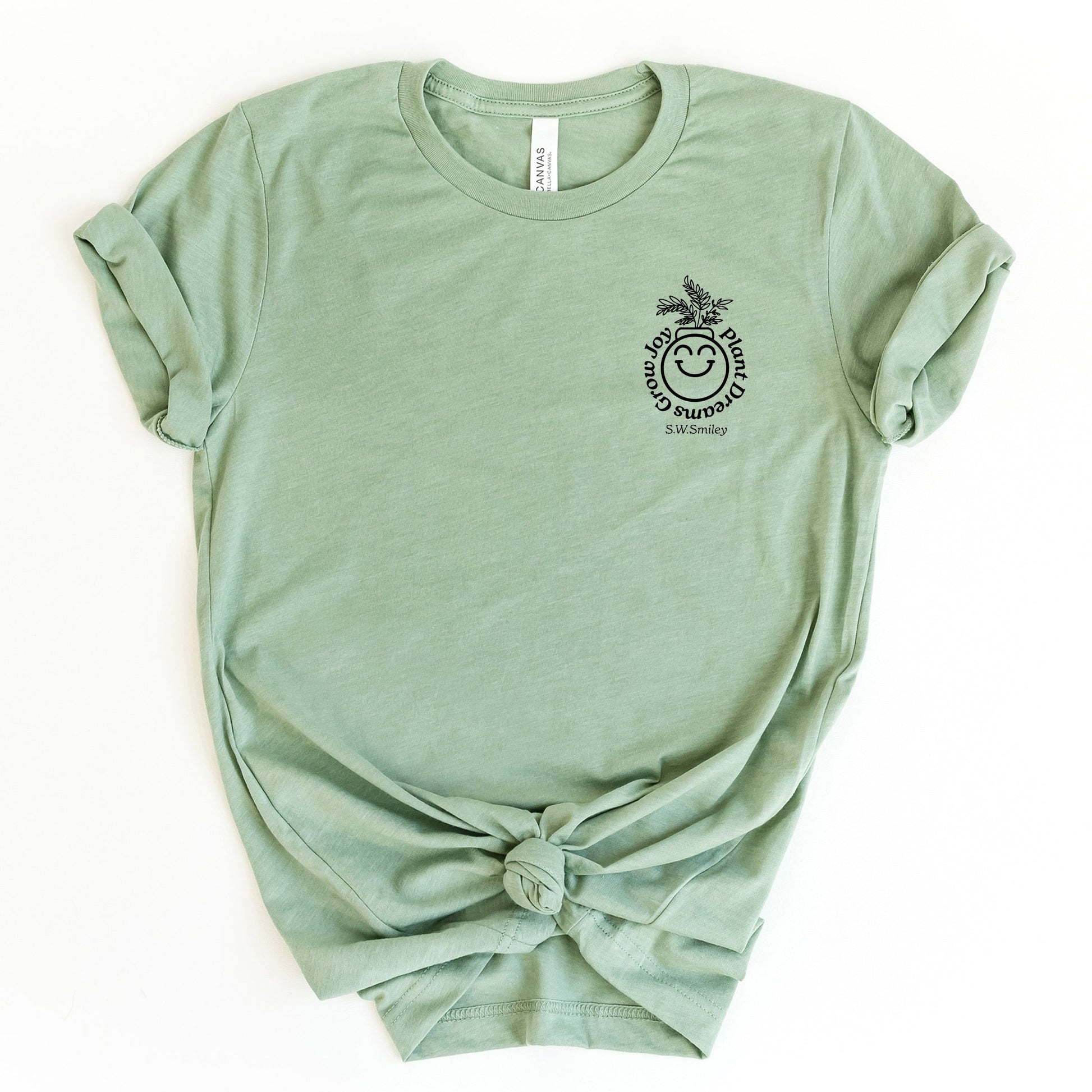 S.W.Smiley Plant Dreams Grow Joy Outline - Women's Short Sleeve Graphic T-Shirt