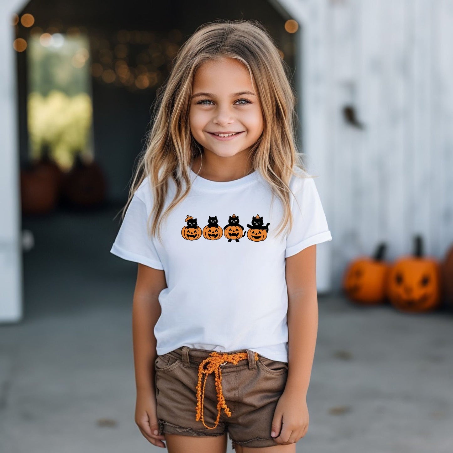 Four Black Cats Pumpkins - Youth Short Sleeve Graphic T-Shirt and Toddler Short Sleeve Graphic T-Shirt